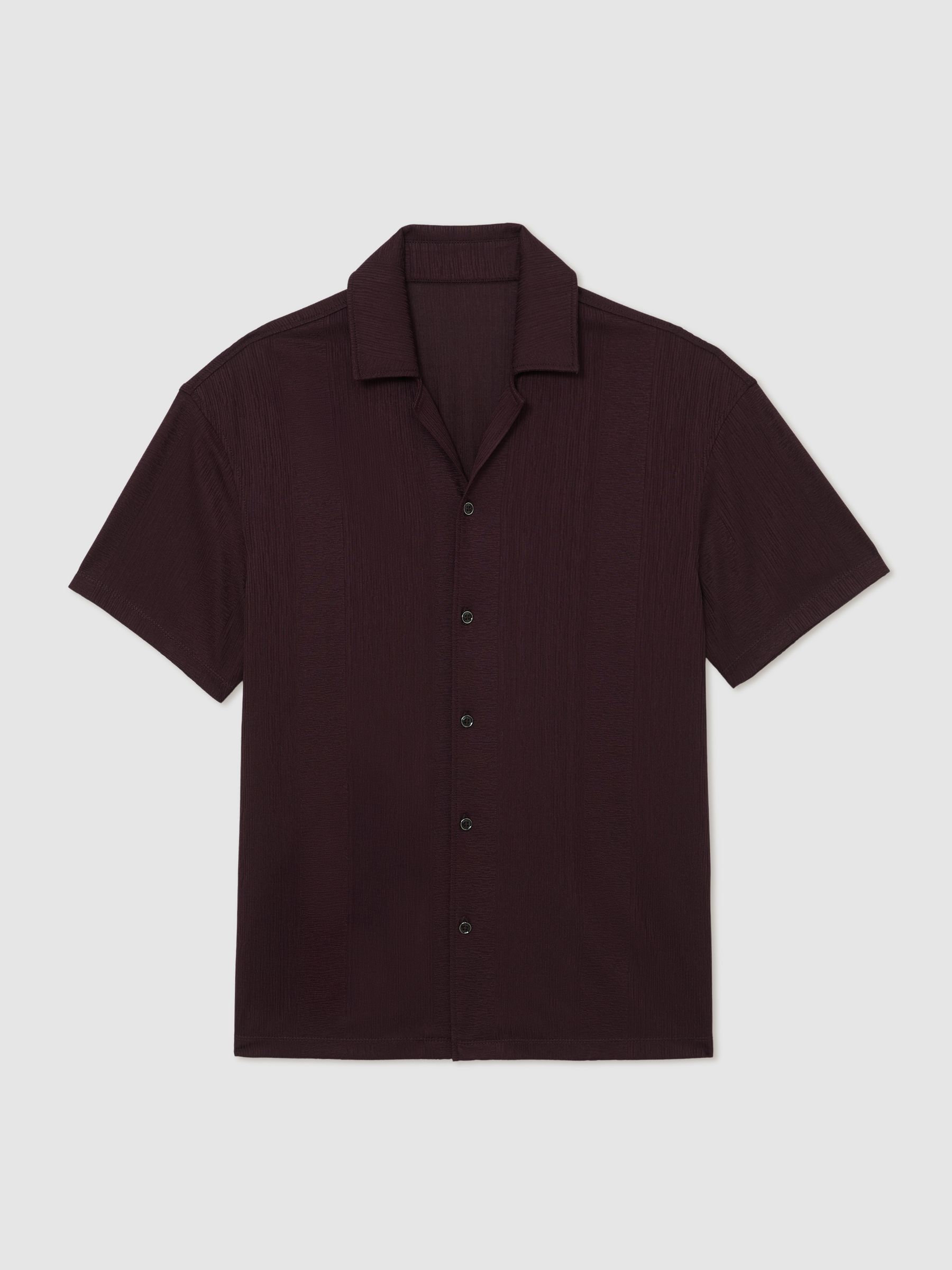 Jacquard-Stripe Cuban-Collar Shirt in Cherry Red - Image 2 of 6 Jacquard-Stripe Cuban-Collar Shirt in Cherry Red - Image 2 of 6