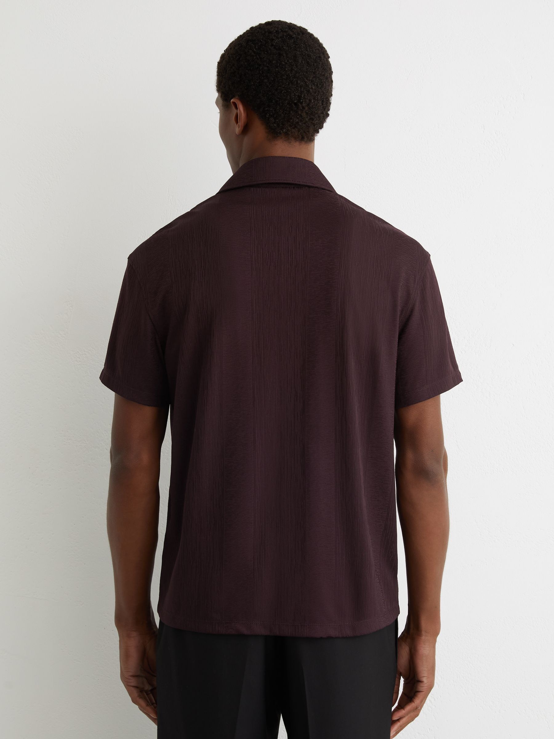 Jacquard-Stripe Cuban-Collar Shirt in Cherry Red - Image 6 of 6