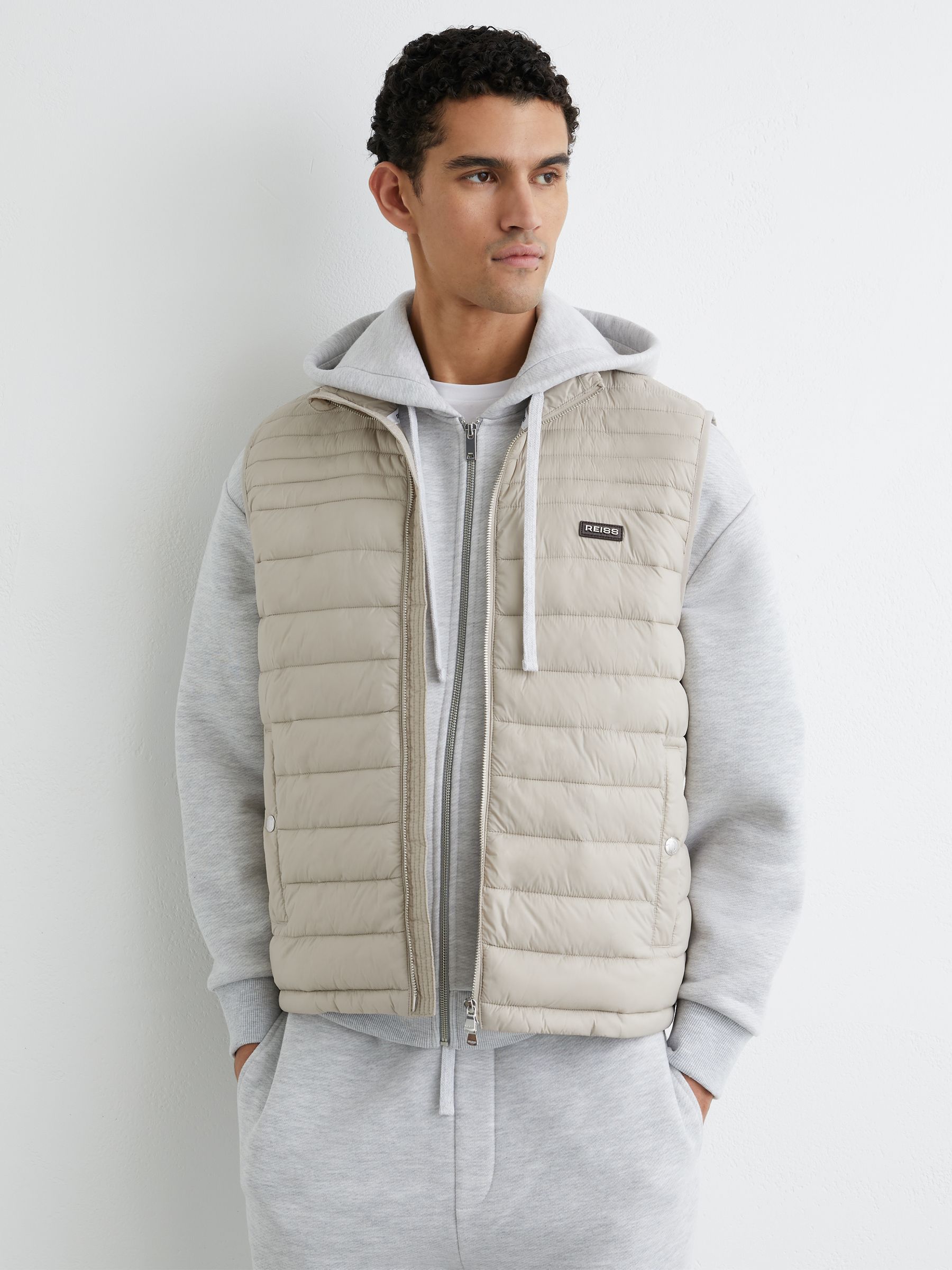 Quilted Zip-Through Gilet in Light Stone - image 2