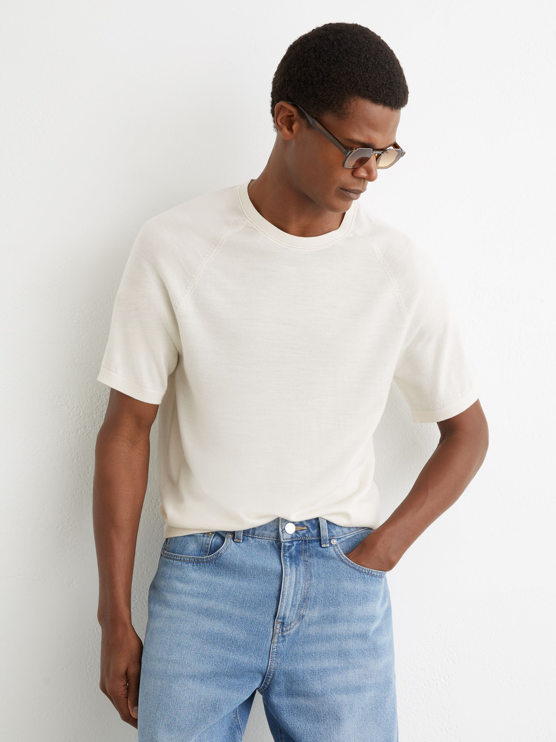 Merino Wool Raglan-Sleeve T-Shirt in Snow White - Image 1 of 6