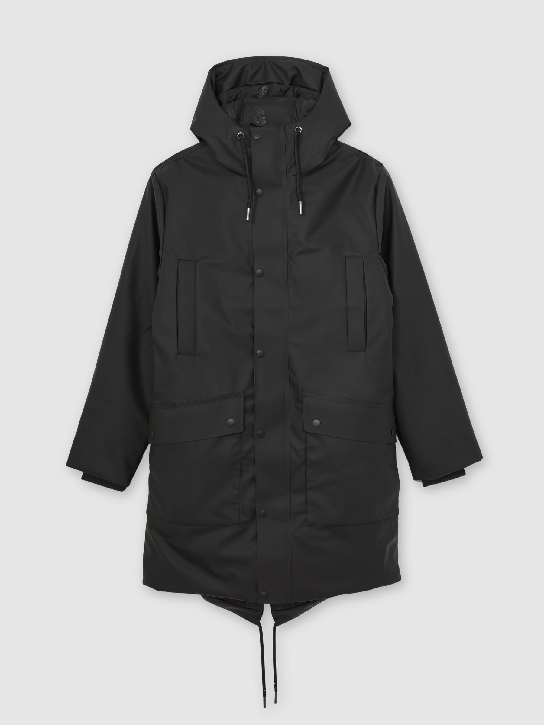 Rains Long Hooded Parka Coat in Black - Image 2 of 5
