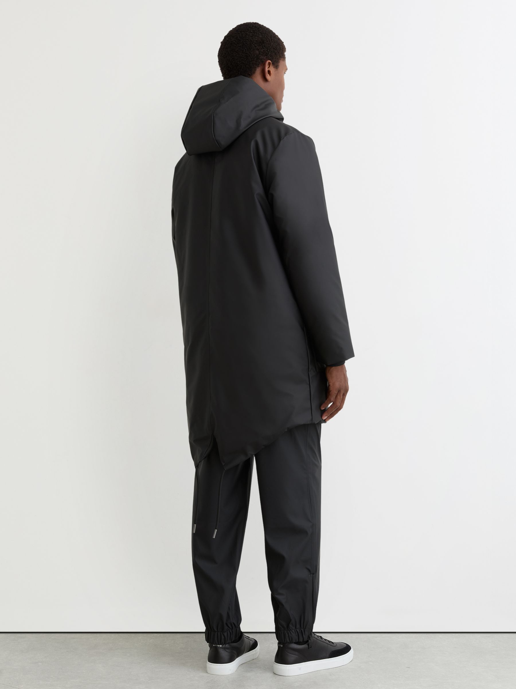 Rains Long Hooded Parka Coat in Black - Image 4 of 5