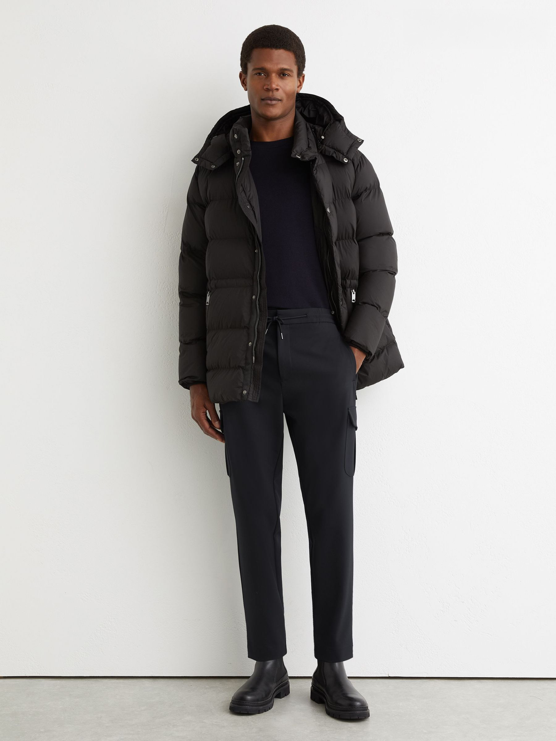 Technical Drawstring Tapered Trousers in Navy - image 2