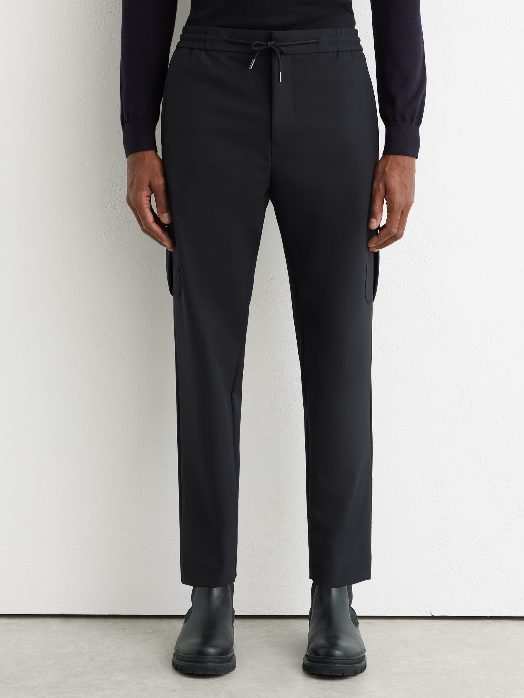 Technical Drawstring Tapered Trousers in Navy - Image 3 of 6
