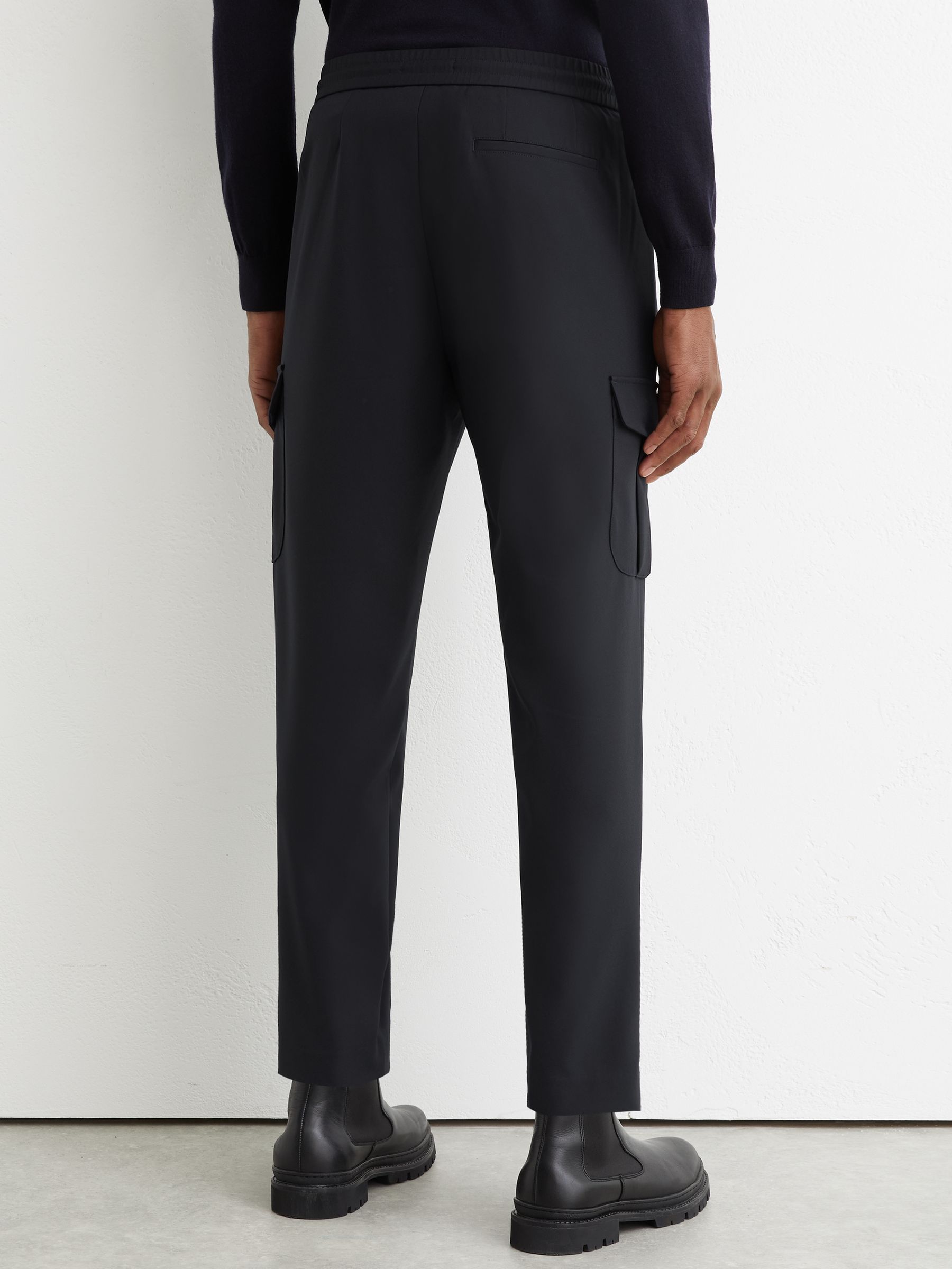 Technical Drawstring Tapered Trousers in Navy - image 4