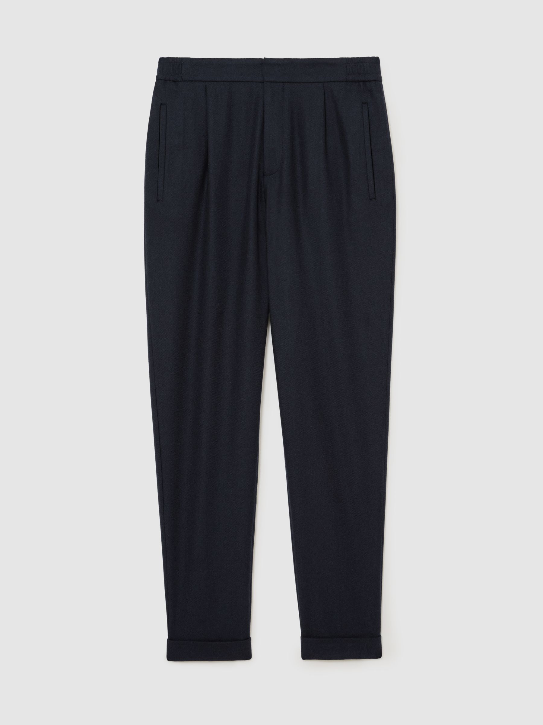 Wool-Blend Tapered Cuffed Trousers in Navy - Image 2 of 7 Wool-Blend Tapered Cuffed Trousers in Navy - Image 2 of 7