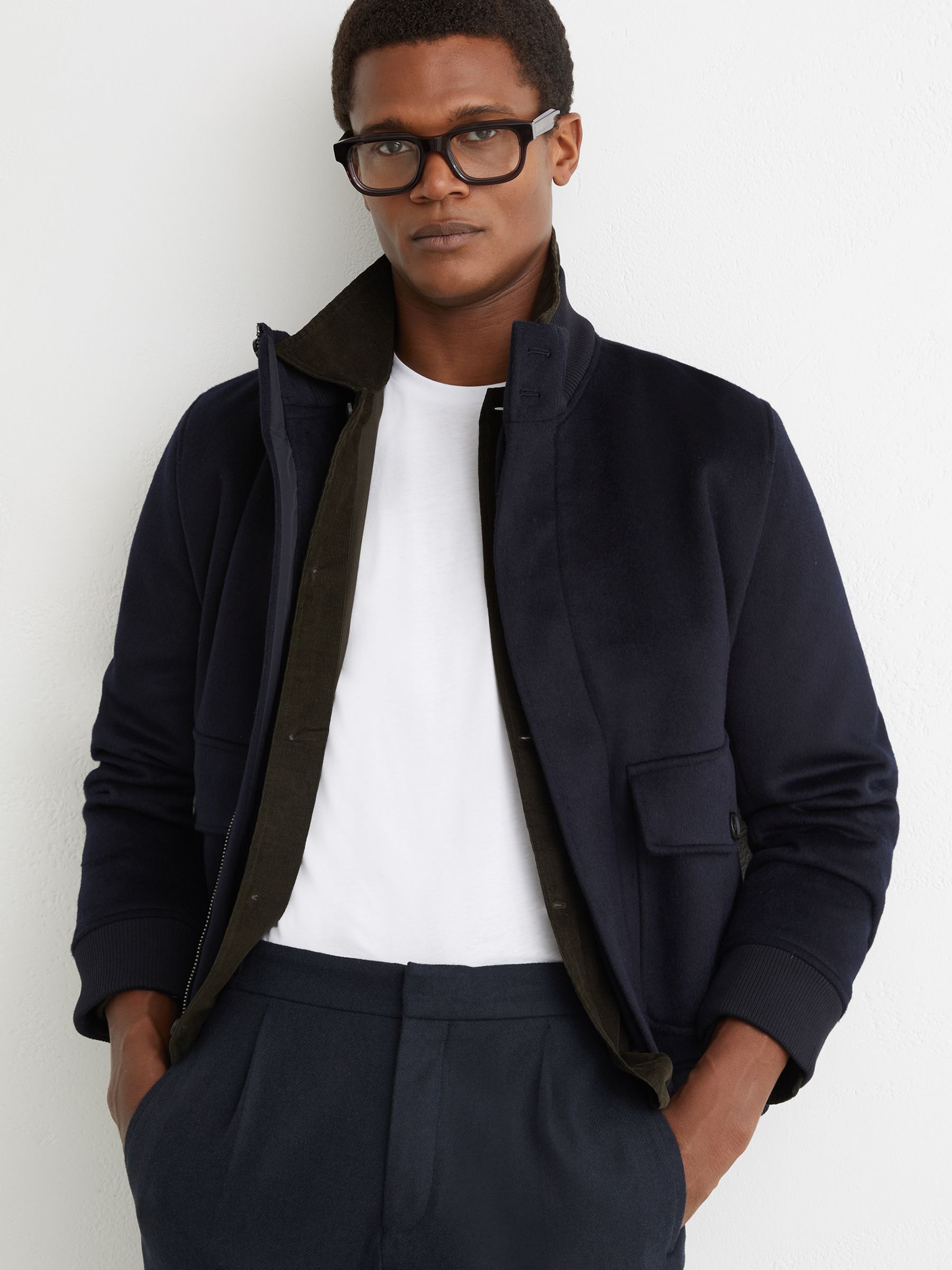 Wool-Blend Tapered Cuffed Trousers in Navy - image 3