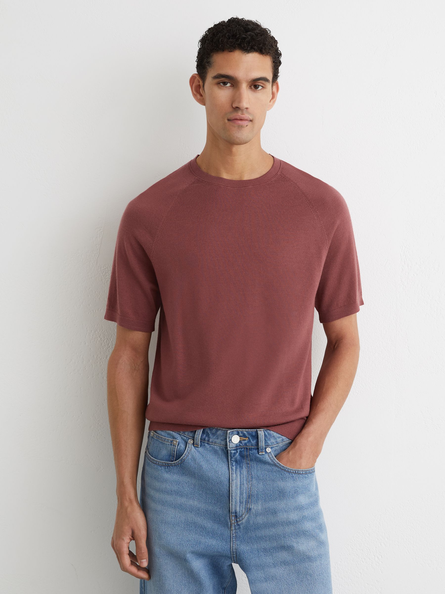 Merino Wool Raglan-Sleeve T-Shirt in Raspberry Pink - Image 1 of 6