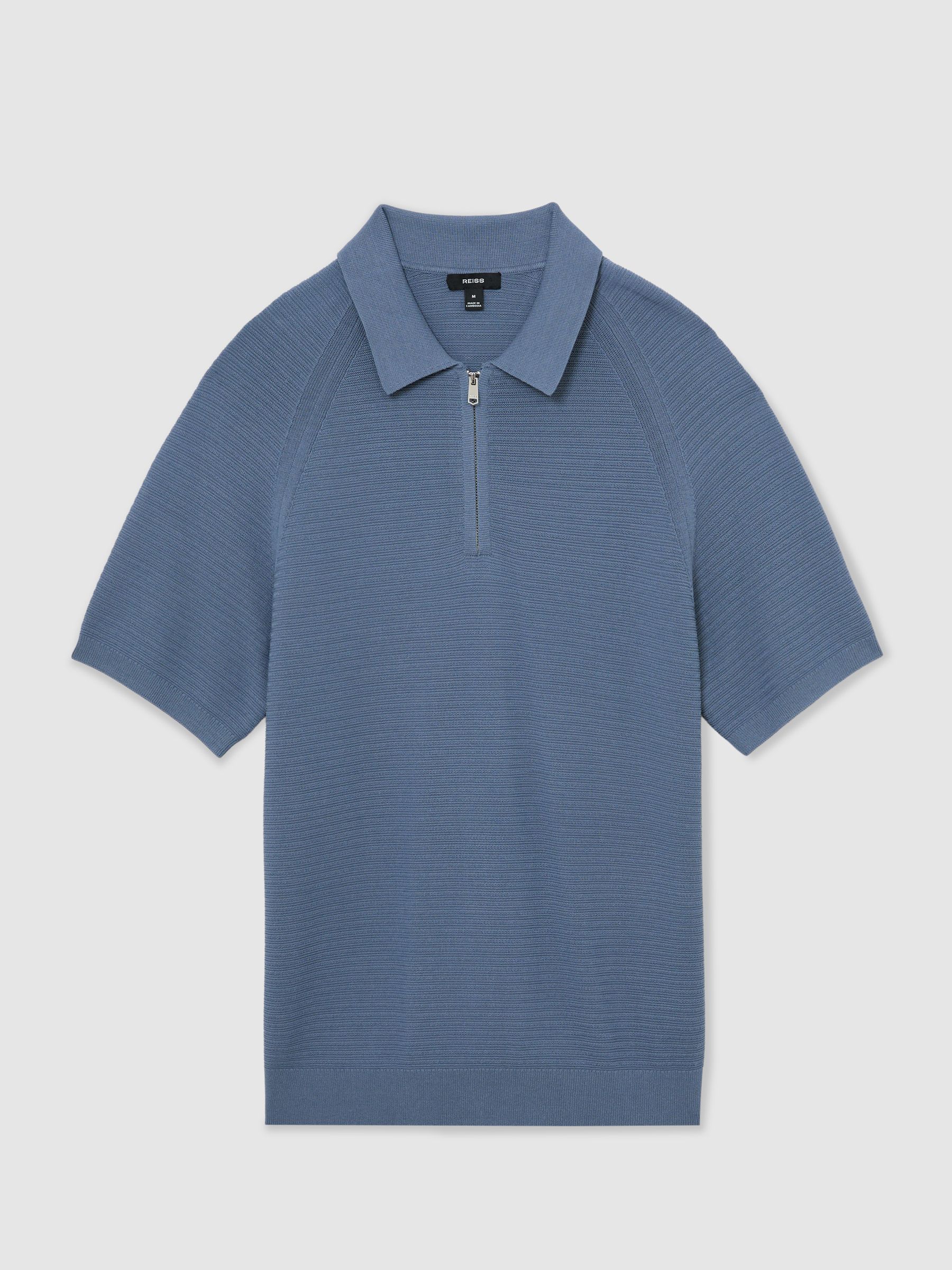 Textured-Knit Half-Zip Polo Shirt in Airforce Blue - Image 2 of 6 Textured-Knit Half-Zip Polo Shirt in Airforce Blue - Image 2 of 6