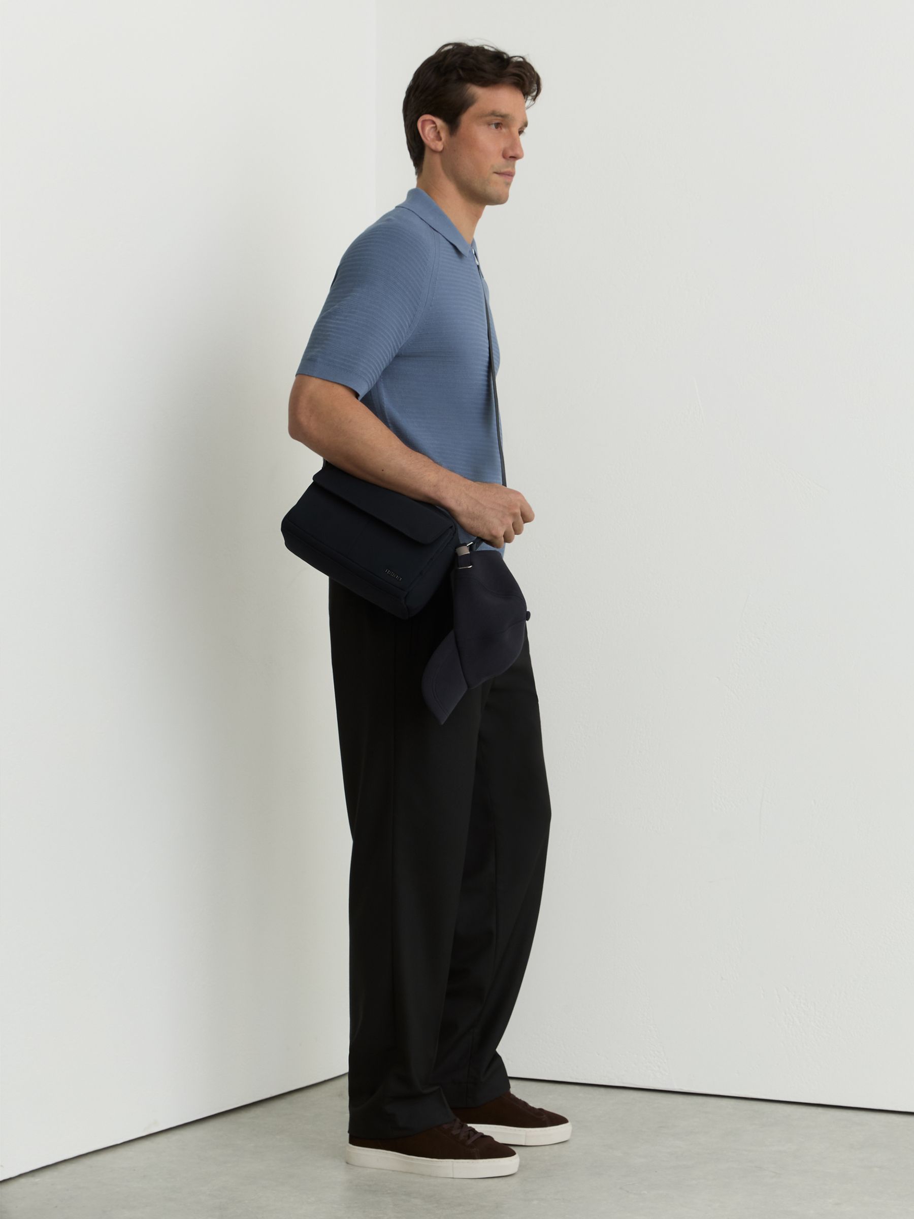 Textured-Knit Half-Zip Polo Shirt in Airforce Blue - Image 3 of 6