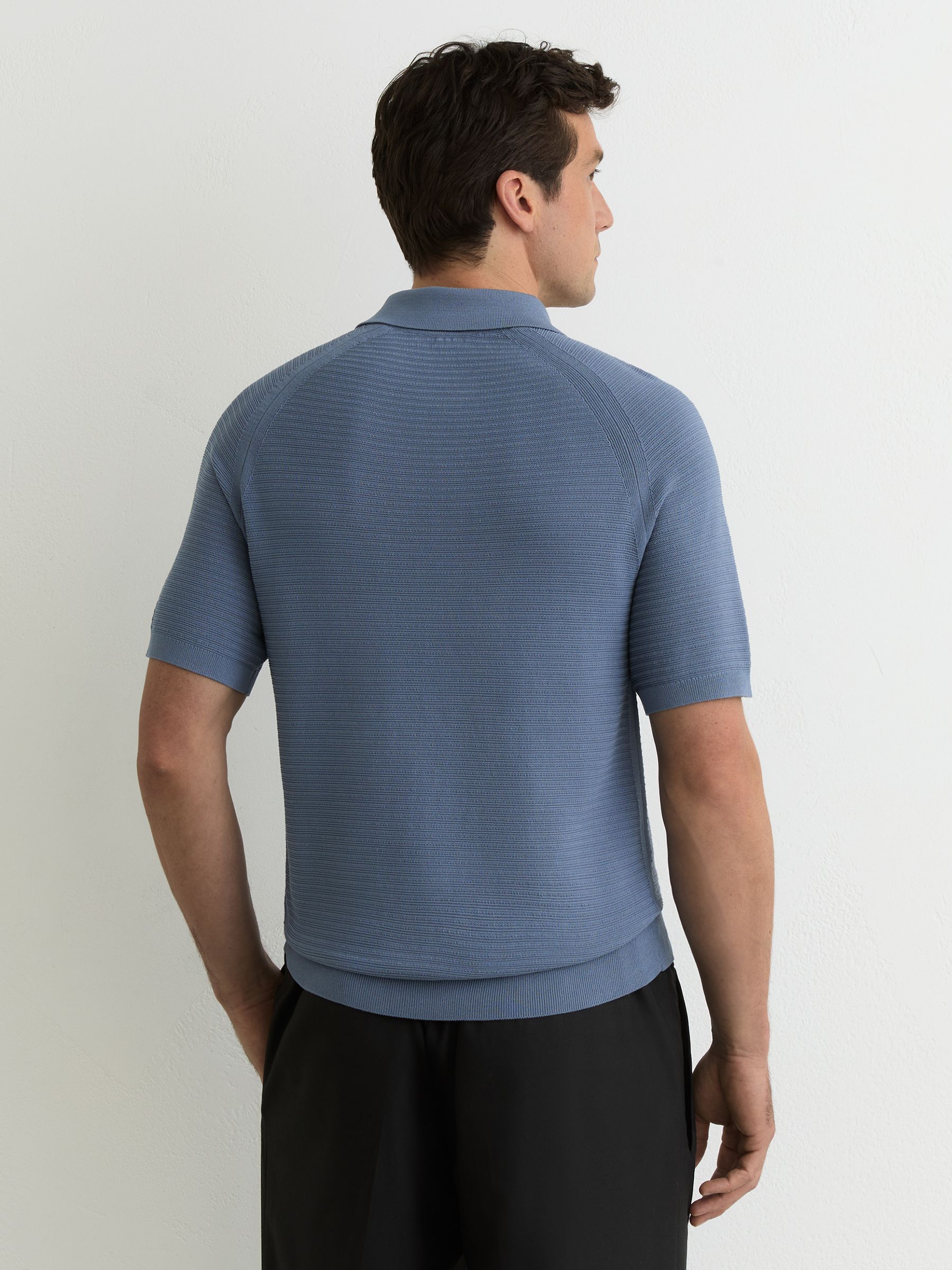 Textured-Knit Half-Zip Polo Shirt in Airforce Blue - image 4