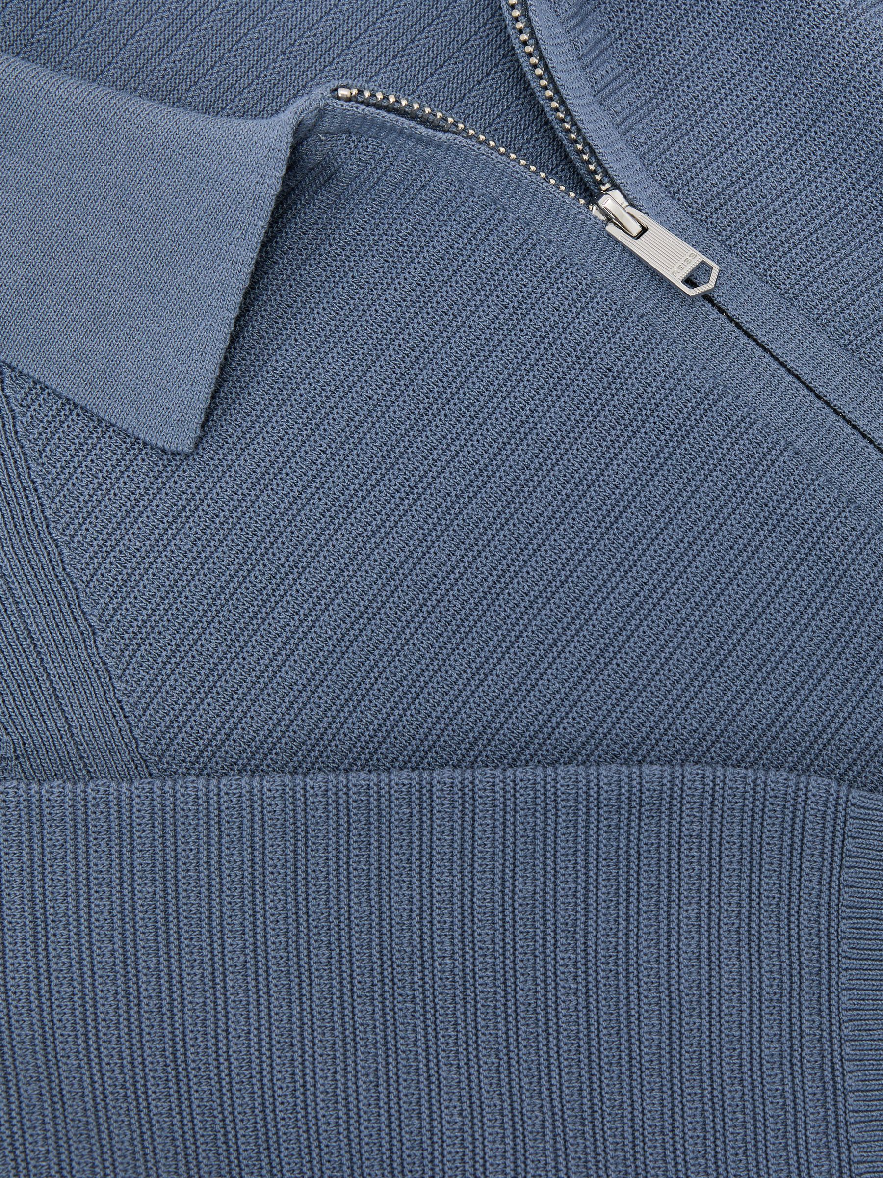 Textured-Knit Half-Zip Polo Shirt in Airforce Blue - image 3