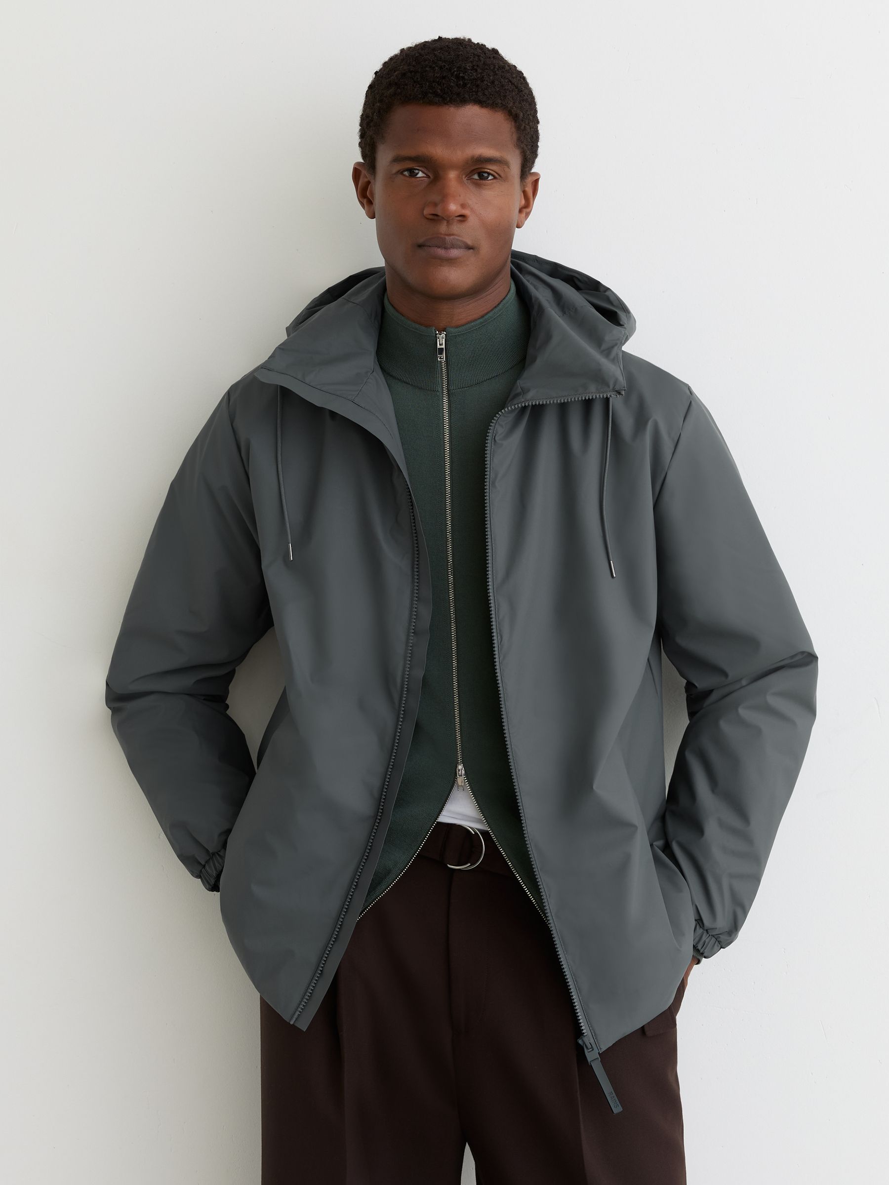 Rains Short Insulated Waterproof Jacket in Lagoon - Image 1 of 5