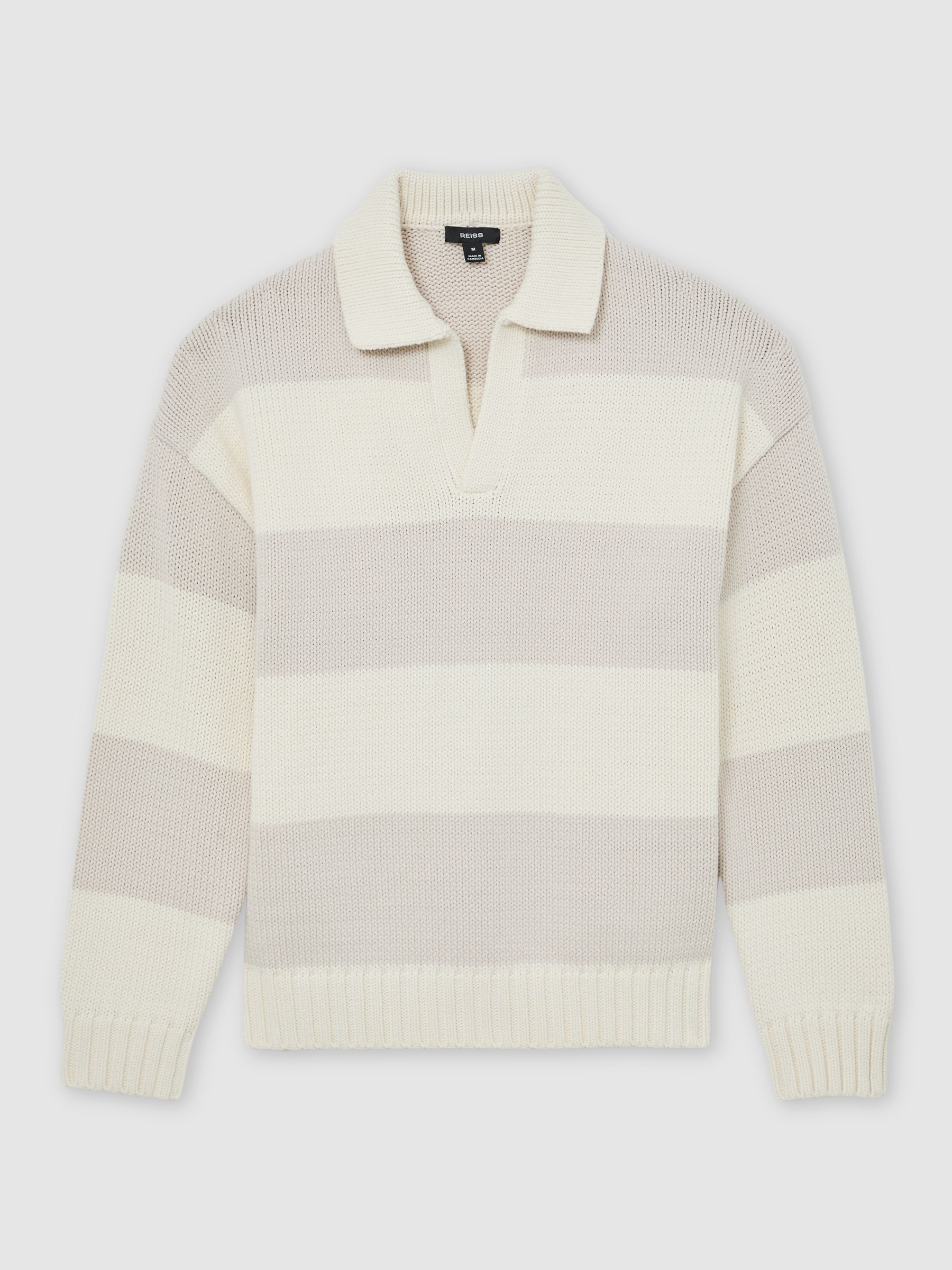 Cotton-Blend Open-Collar Rugby Jumper in Off White/Oatmeal Melange - image 1