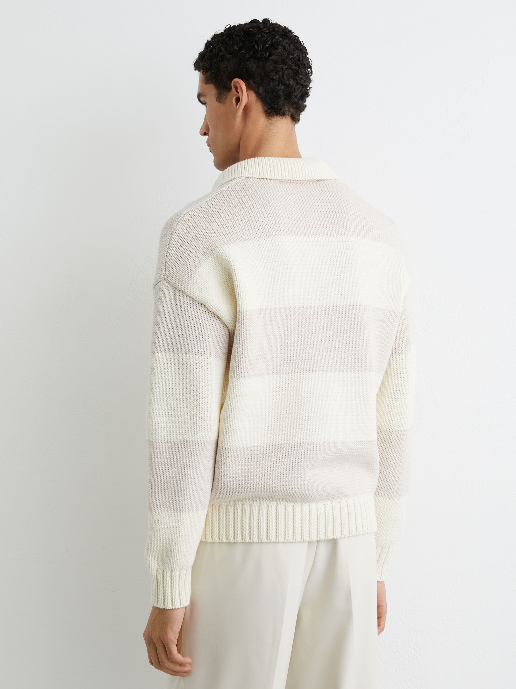 Cotton-Blend Open-Collar Rugby Jumper in Off White/Oatmeal Melange - Image 6 of 7