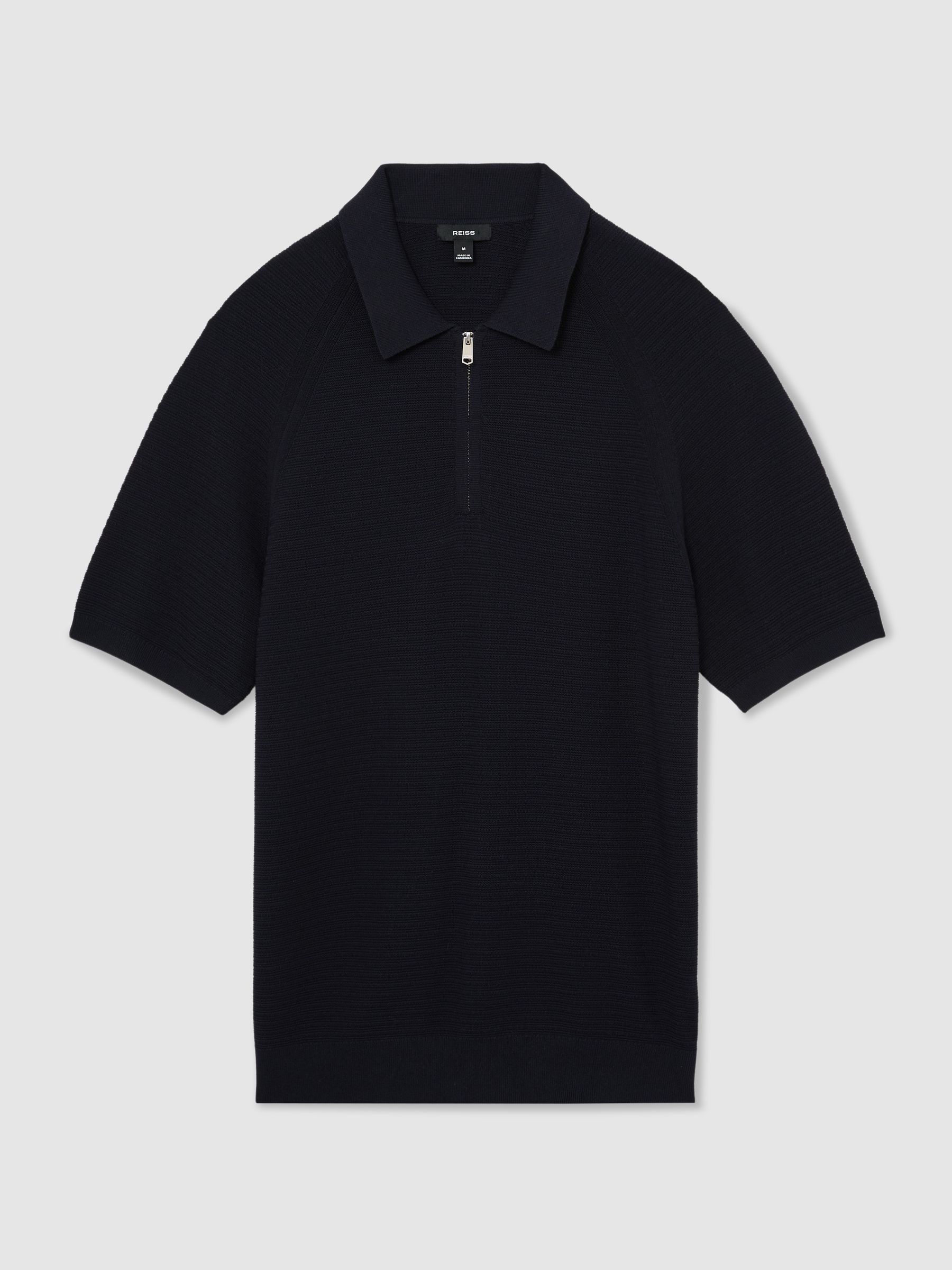 Textured-Knit Half-Zip Polo Shirt in Navy - Image 2 of 7