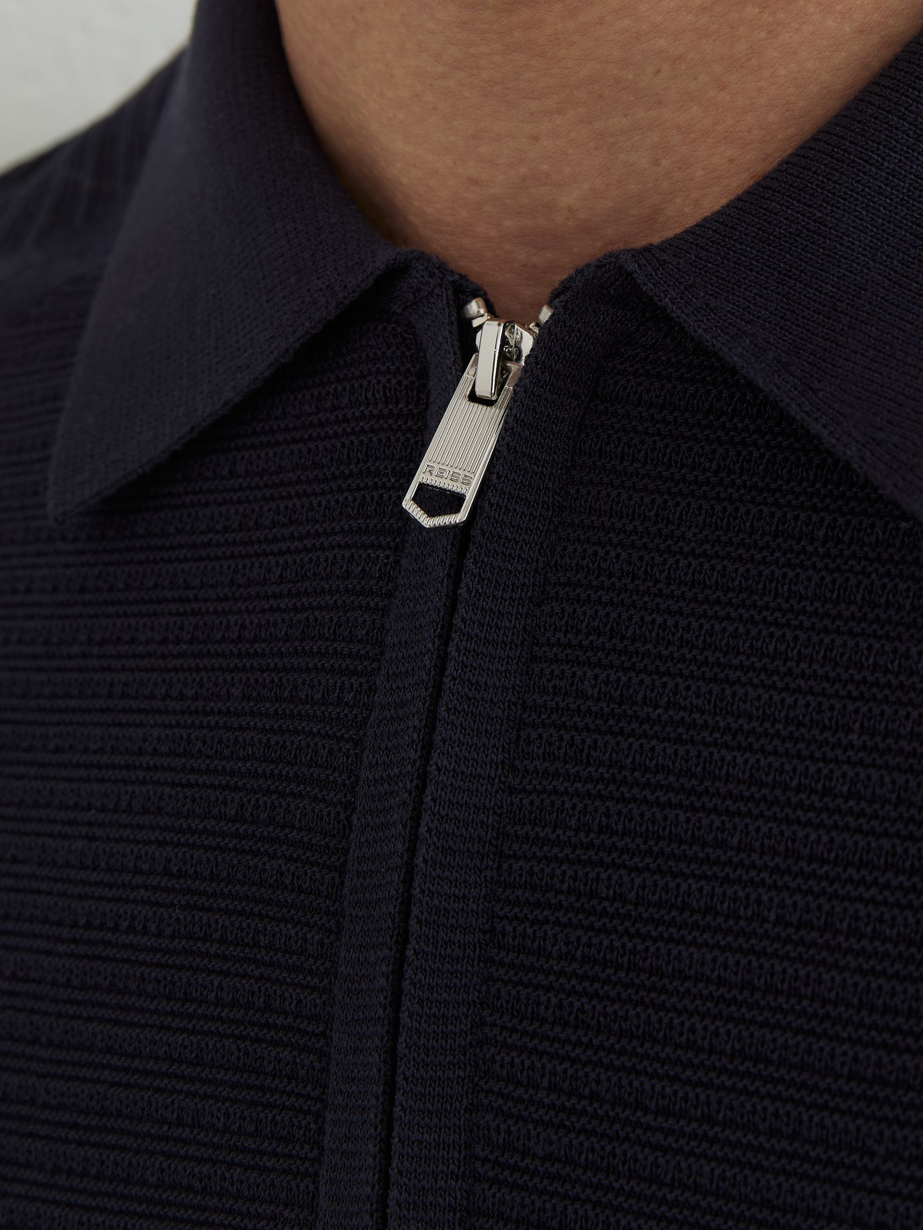 Textured-Knit Half-Zip Polo Shirt in Navy - Image 4 of 7
