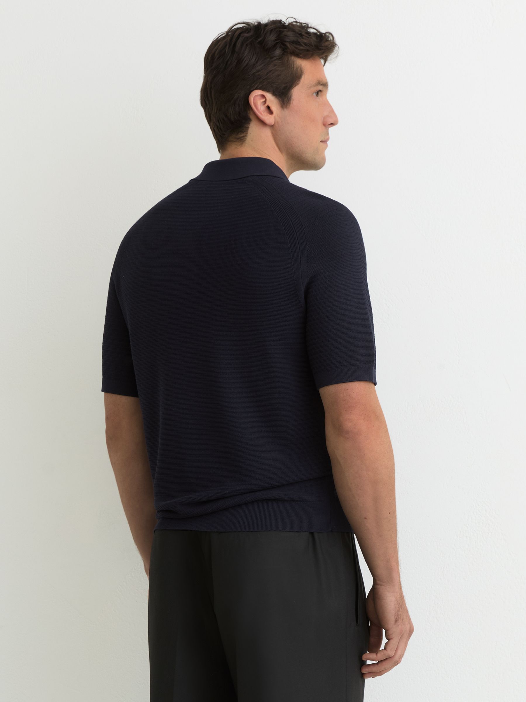 Textured-Knit Half-Zip Polo Shirt in Navy - Image 5 of 7