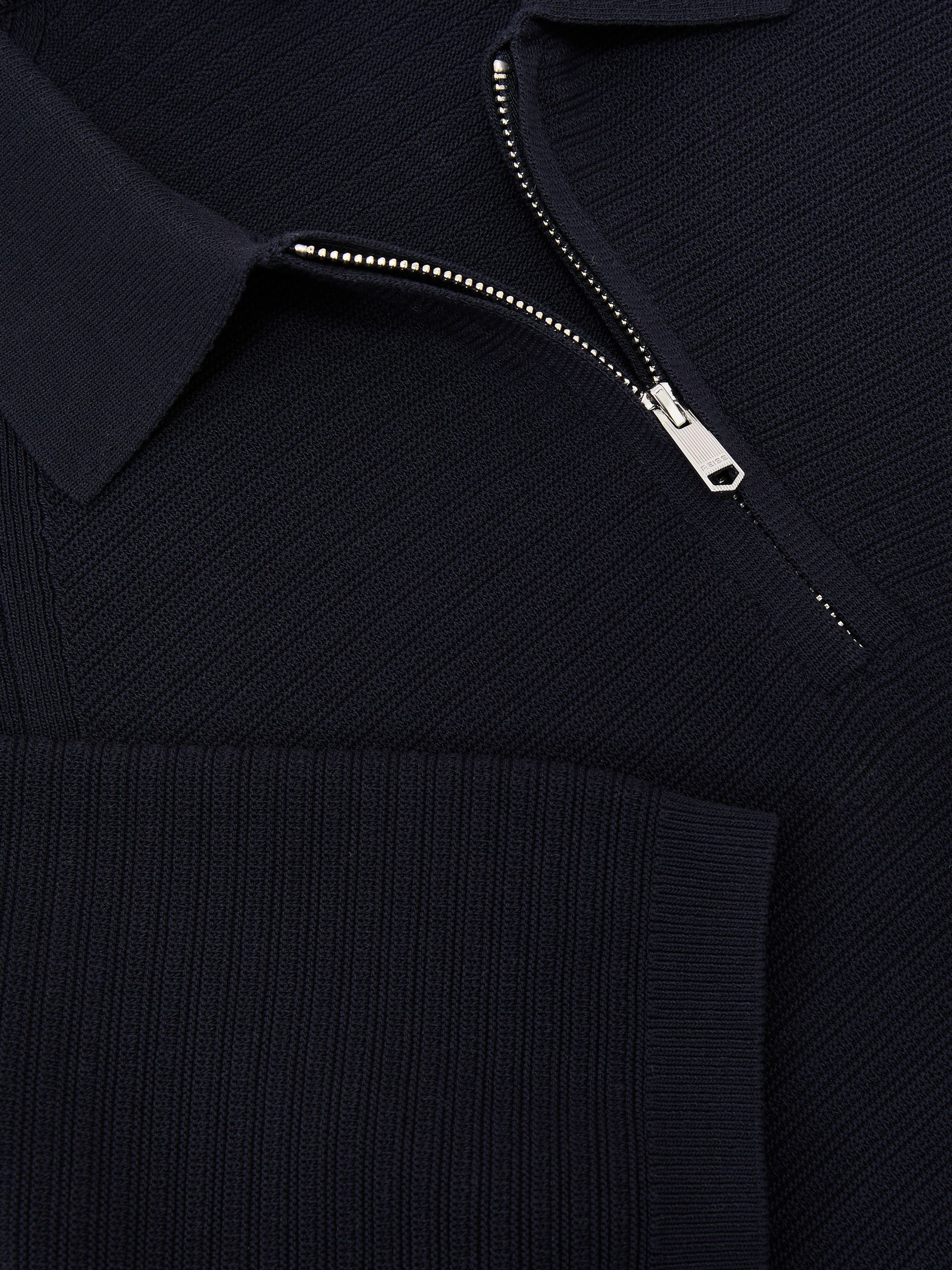 Textured-Knit Half-Zip Polo Shirt in Navy - image 3