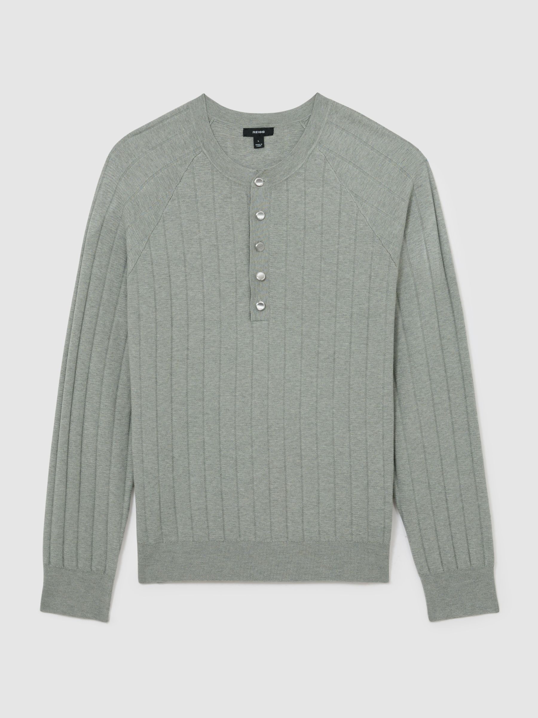 Wide-Rib Knit Henley Jumper in Sage Green - Image 2 of 7