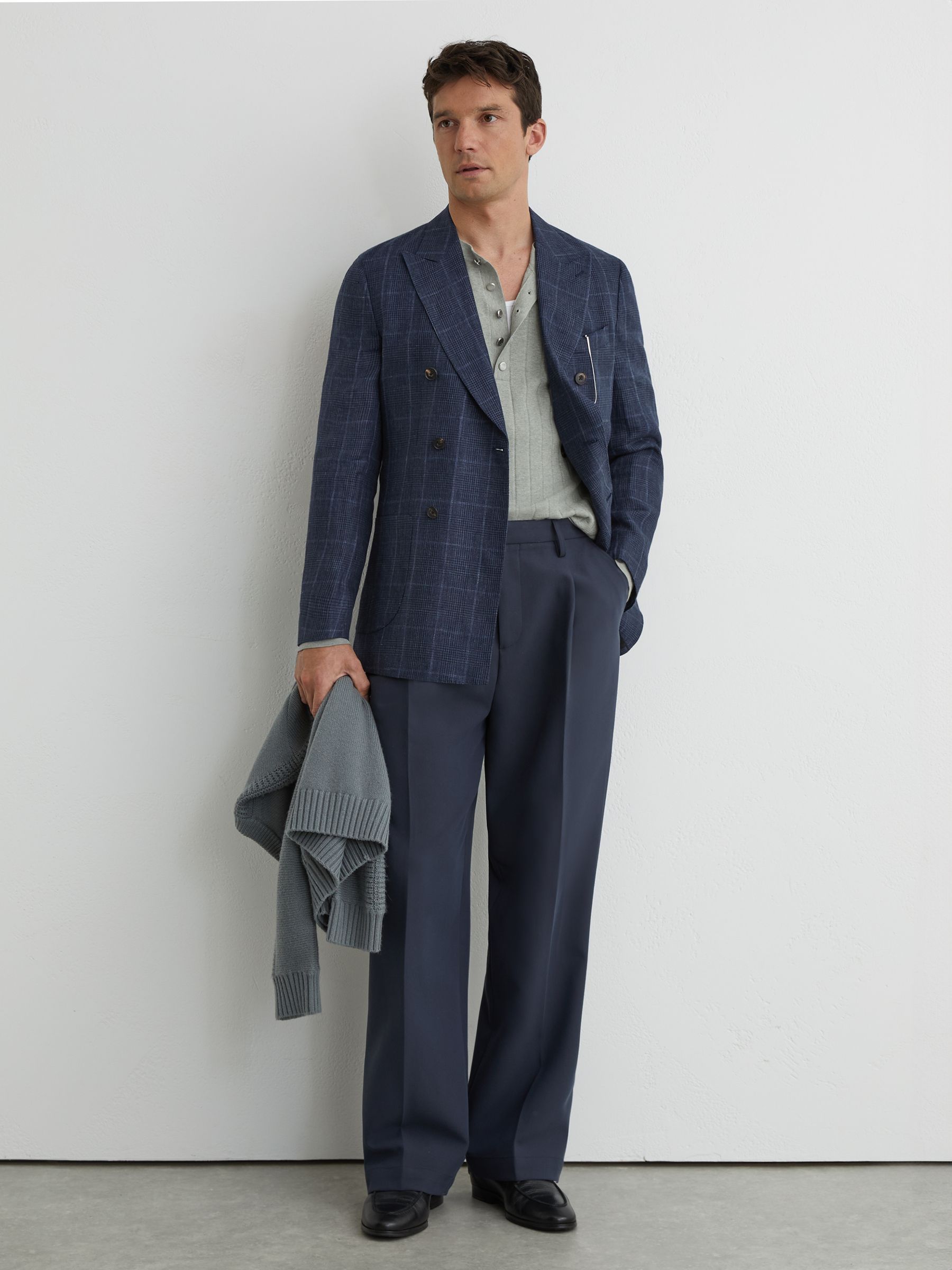 Wide-Rib Knit Henley Jumper in Sage Green - Image 3 of 7