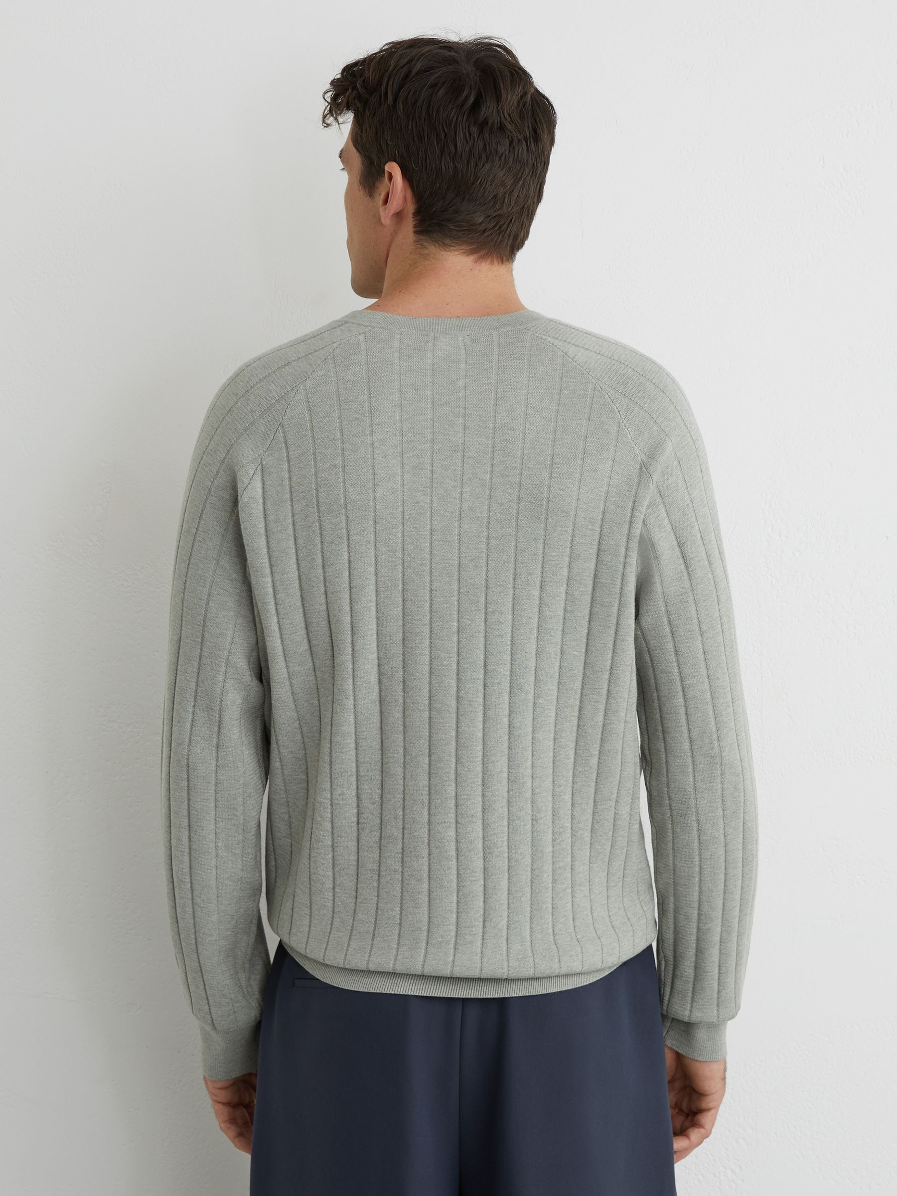 Wide-Rib Knit Henley Jumper in Sage Green - Image 5 of 7