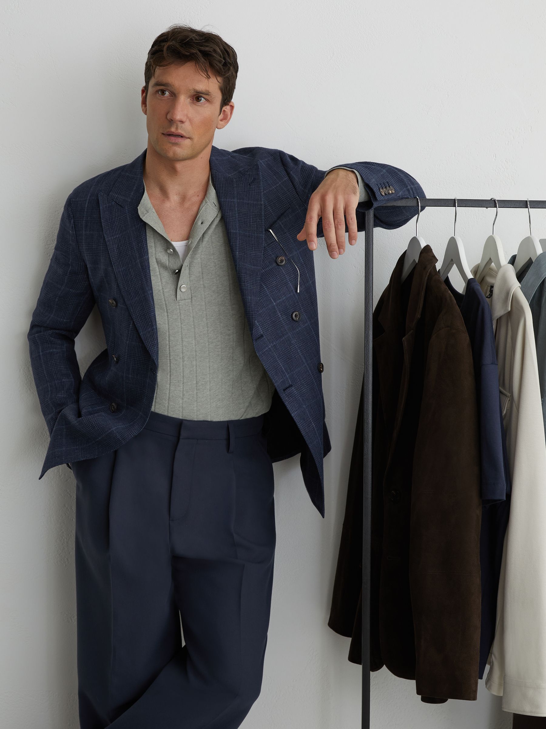 Wide-Rib Knit Henley Jumper in Sage Green - Image 6 of 7