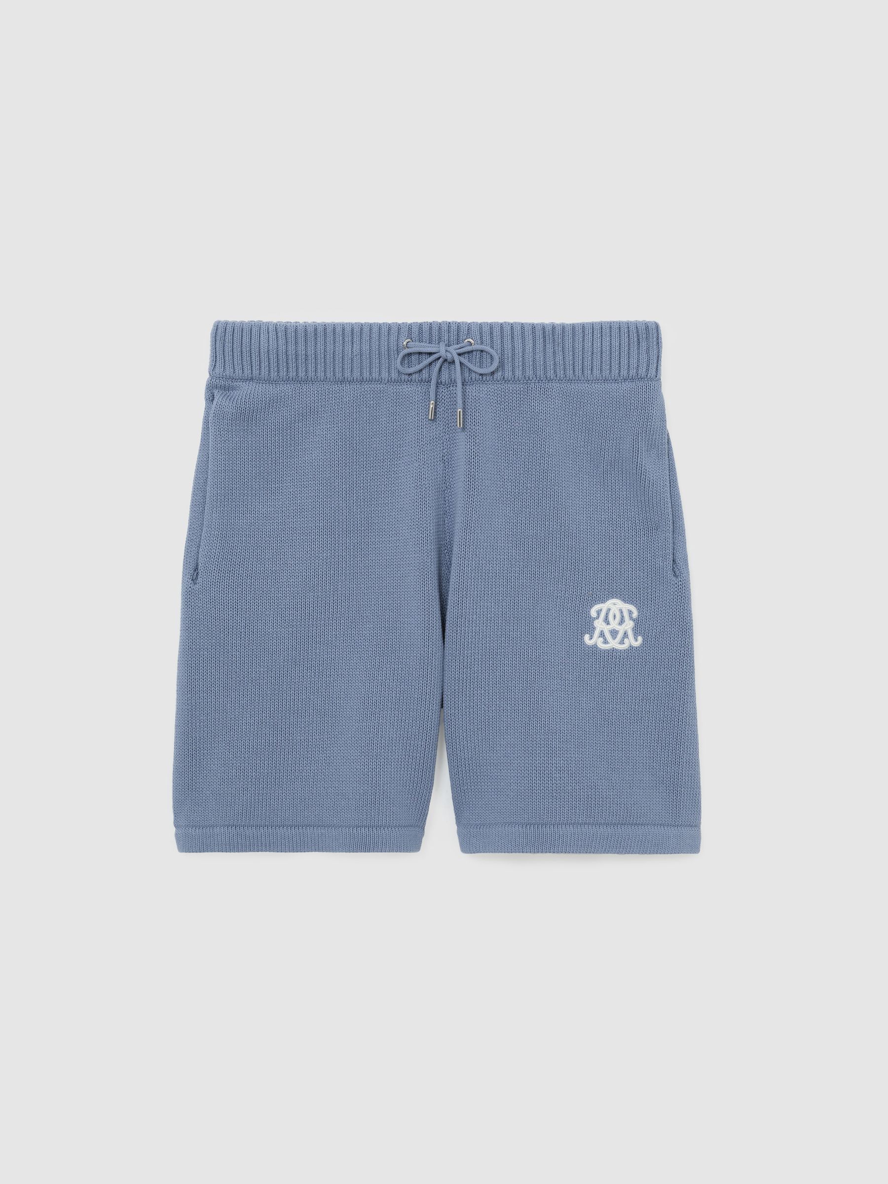 Monogram-Embroidered Relaxed Knit Shorts in Powder Blue - image 1