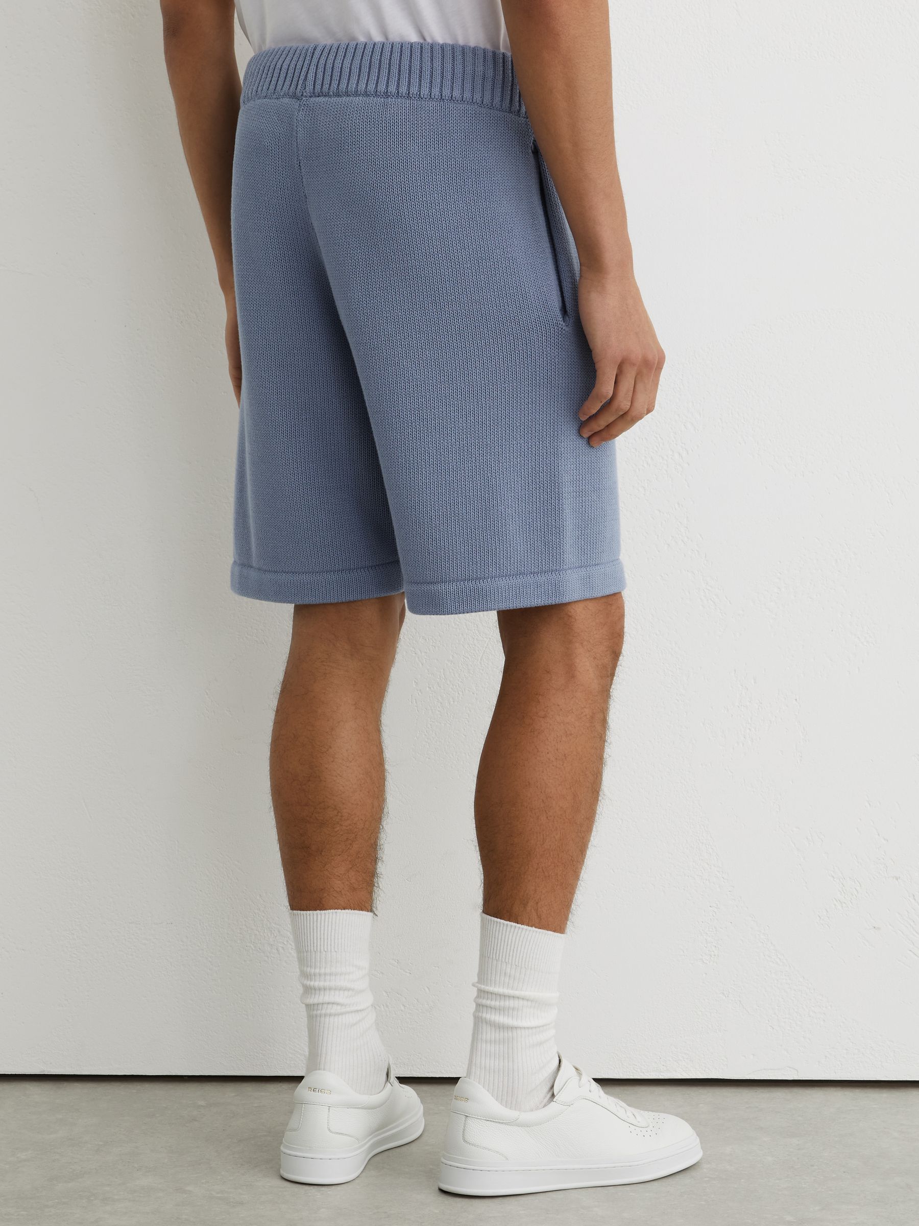 Monogram-Embroidered Relaxed Knit Shorts in Powder Blue - image 4