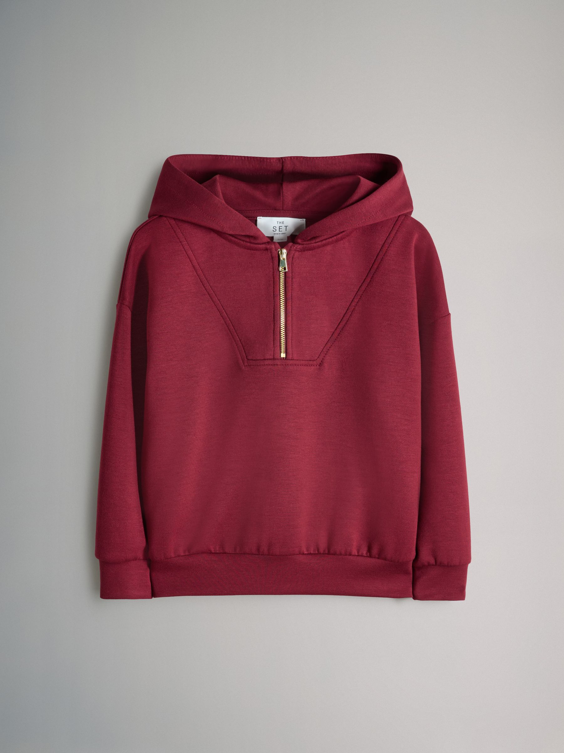 Burgundy Red Quarter Zip Modal Jersey Top and Wide Leg Joggers Set - Image 2 of 5