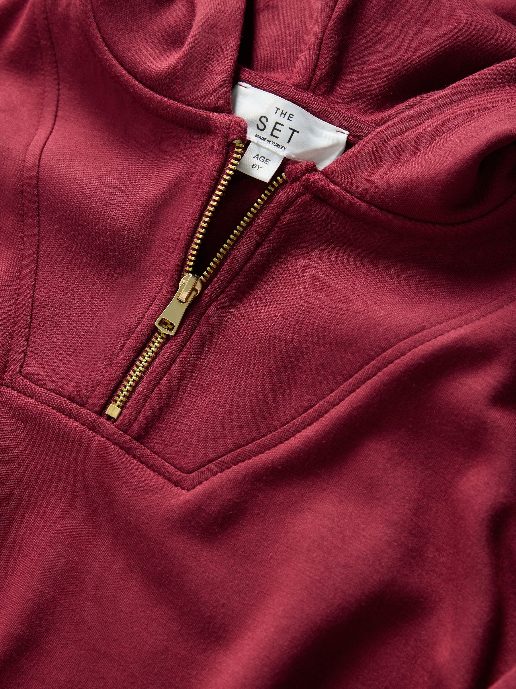 Burgundy Red Quarter Zip Modal Jersey Top and Wide Leg Joggers Set - Image 4 of 5