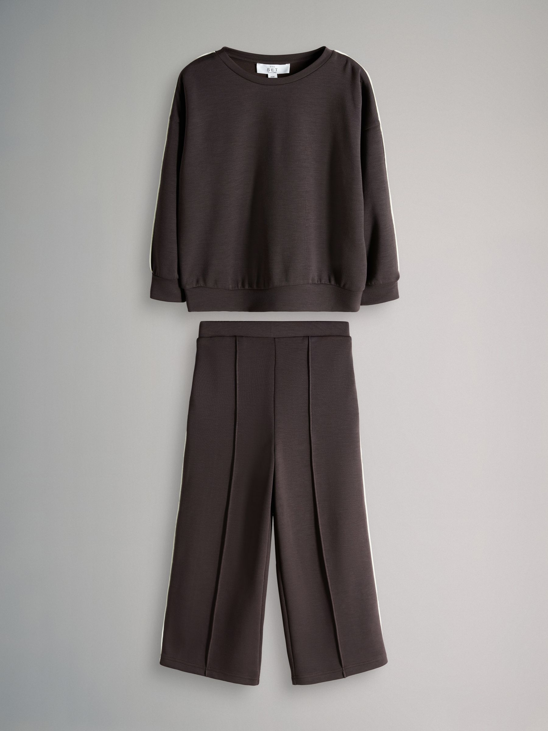 Chocolate Brown Modal Jersey Crew and Wide Leg Joggers Set - Image 1 of 5