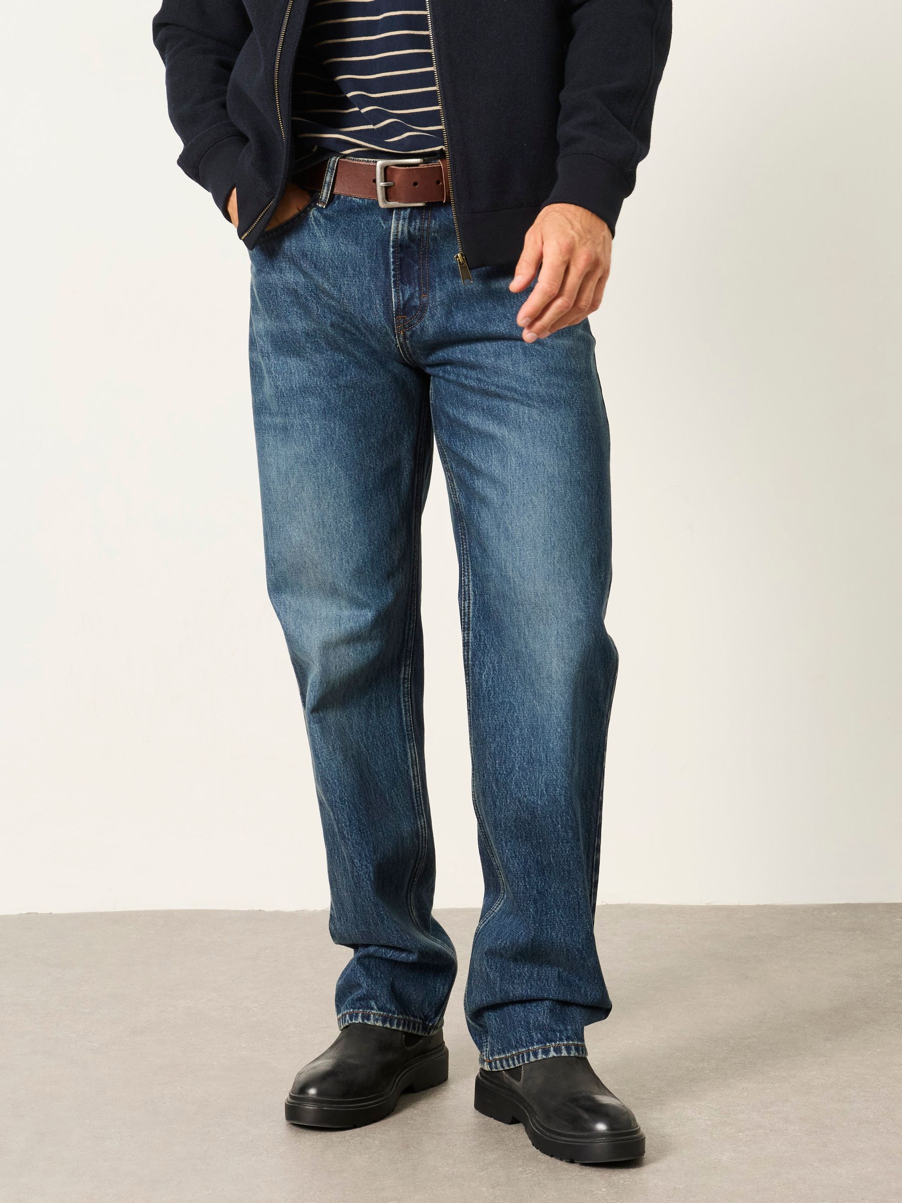 Indigo Blue Relaxed Straight Fit Jeans - Image 1 of 7