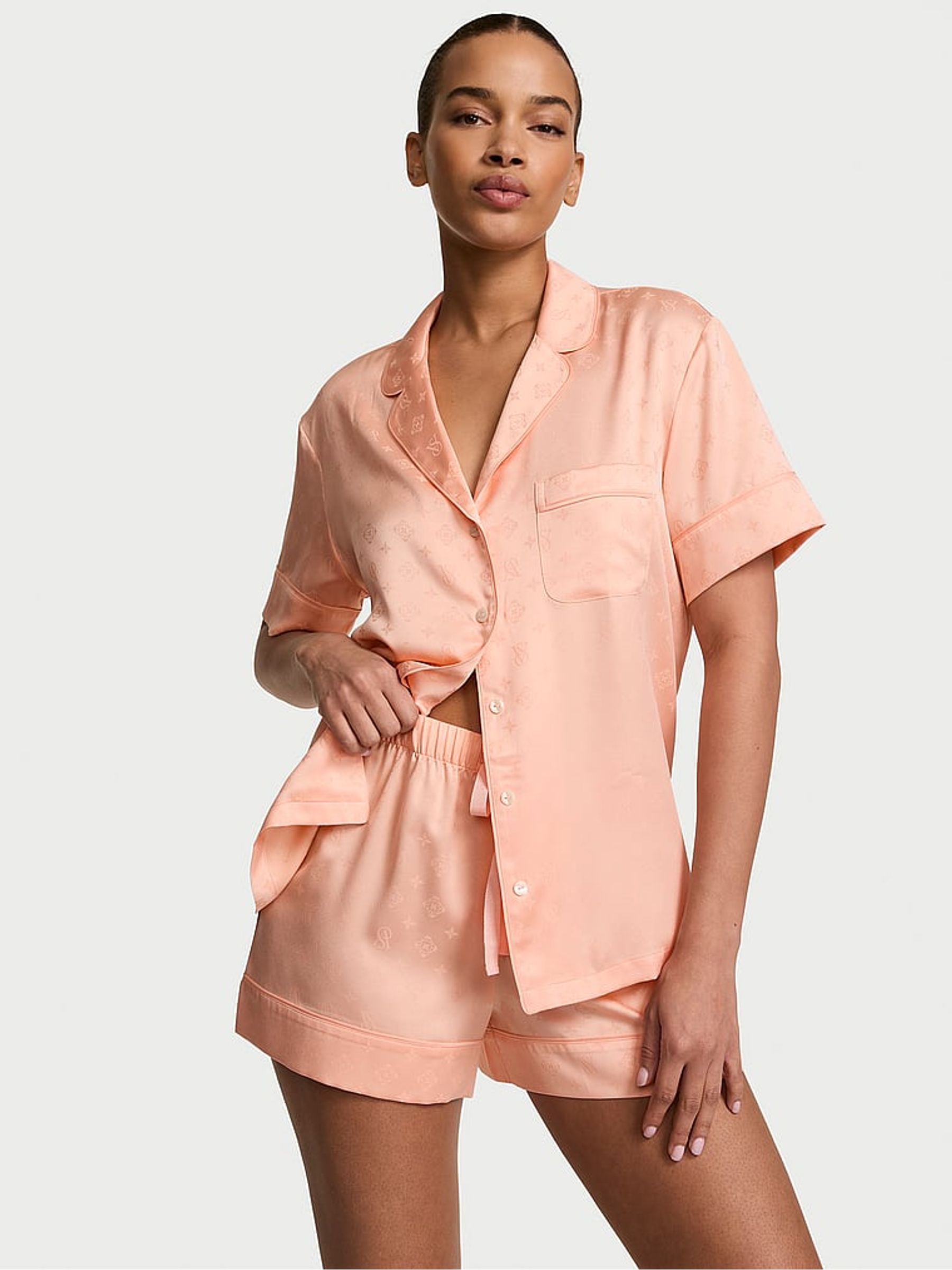 Pink Gin Satin Short Pyjamas Set - Image 1 of 3 Pink Gin Satin Short Pyjamas Set - Image 1 of 3