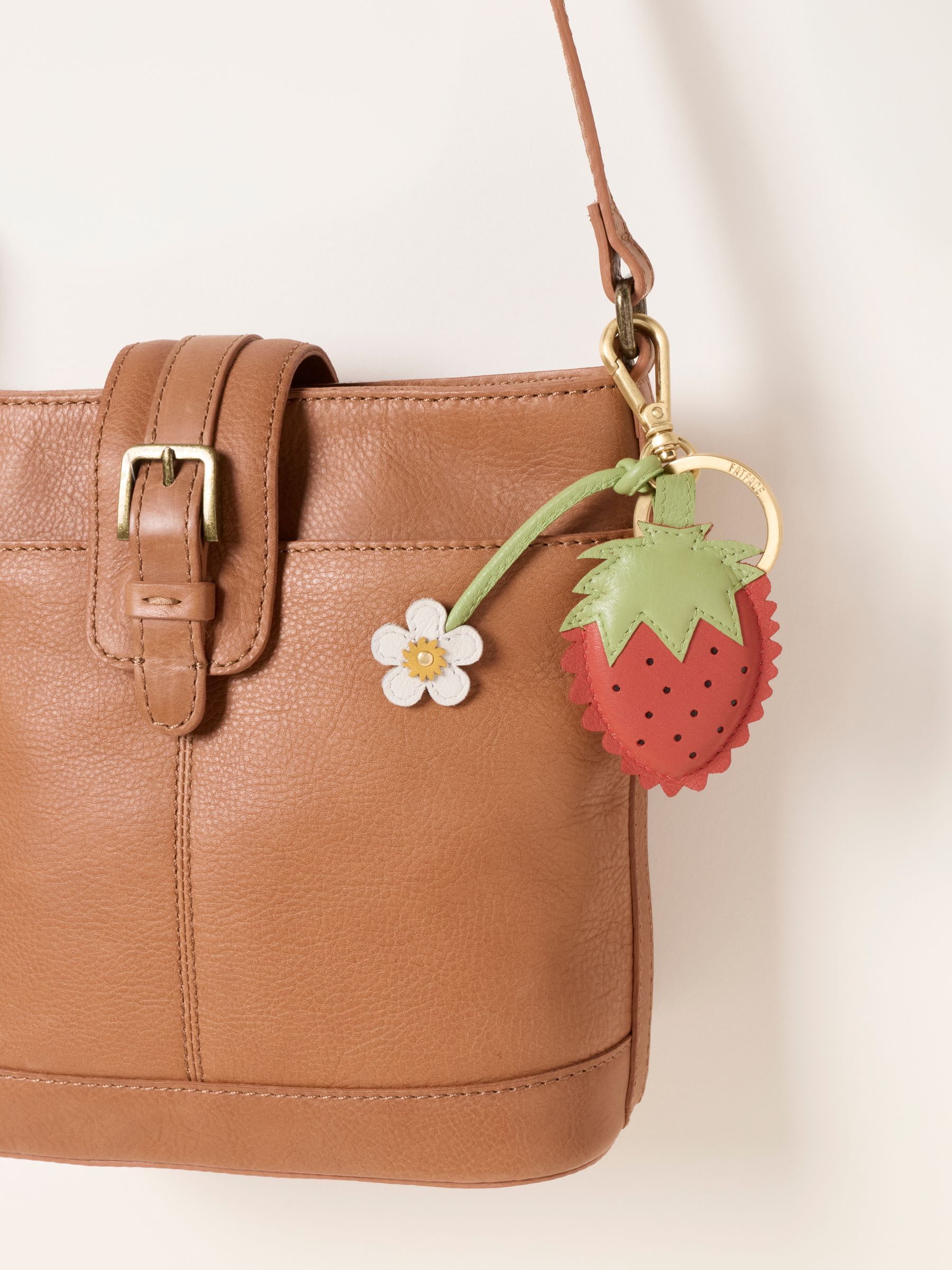 Red Leather Strawberry Bag Charm Keyring - Image 2 of 2