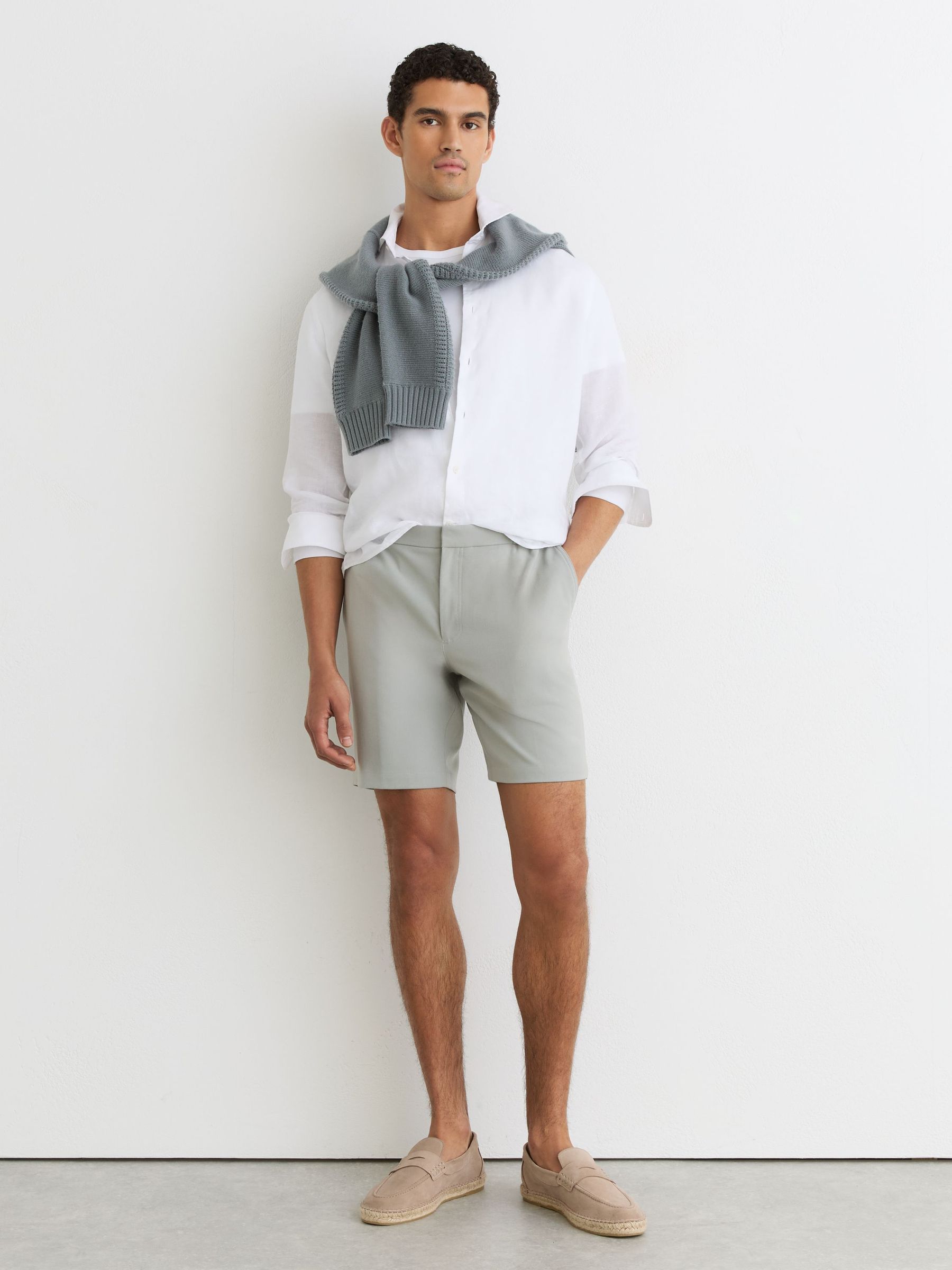 Drawstring Chino Shorts in Sage Green - Image 1 of 7