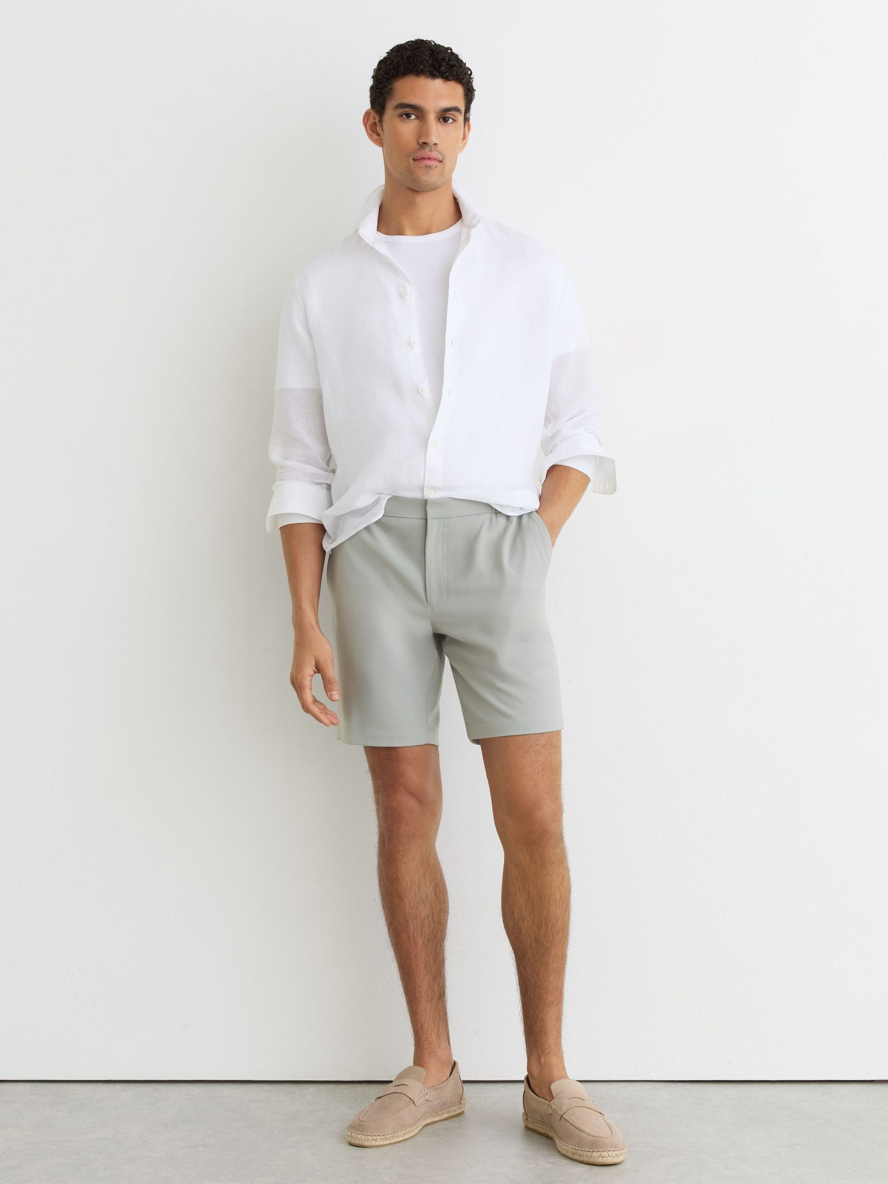 Drawstring Chino Shorts in Sage Green - Image 6 of 7