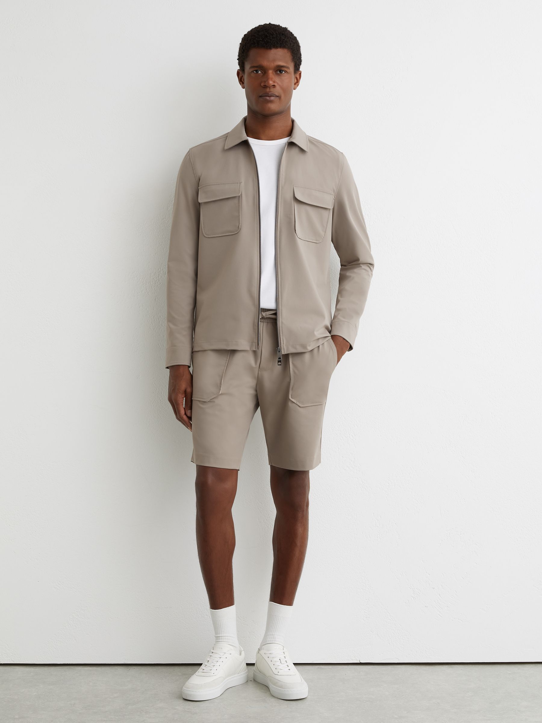 Technical Drawstring Shorts in Taupe Brown - image 3