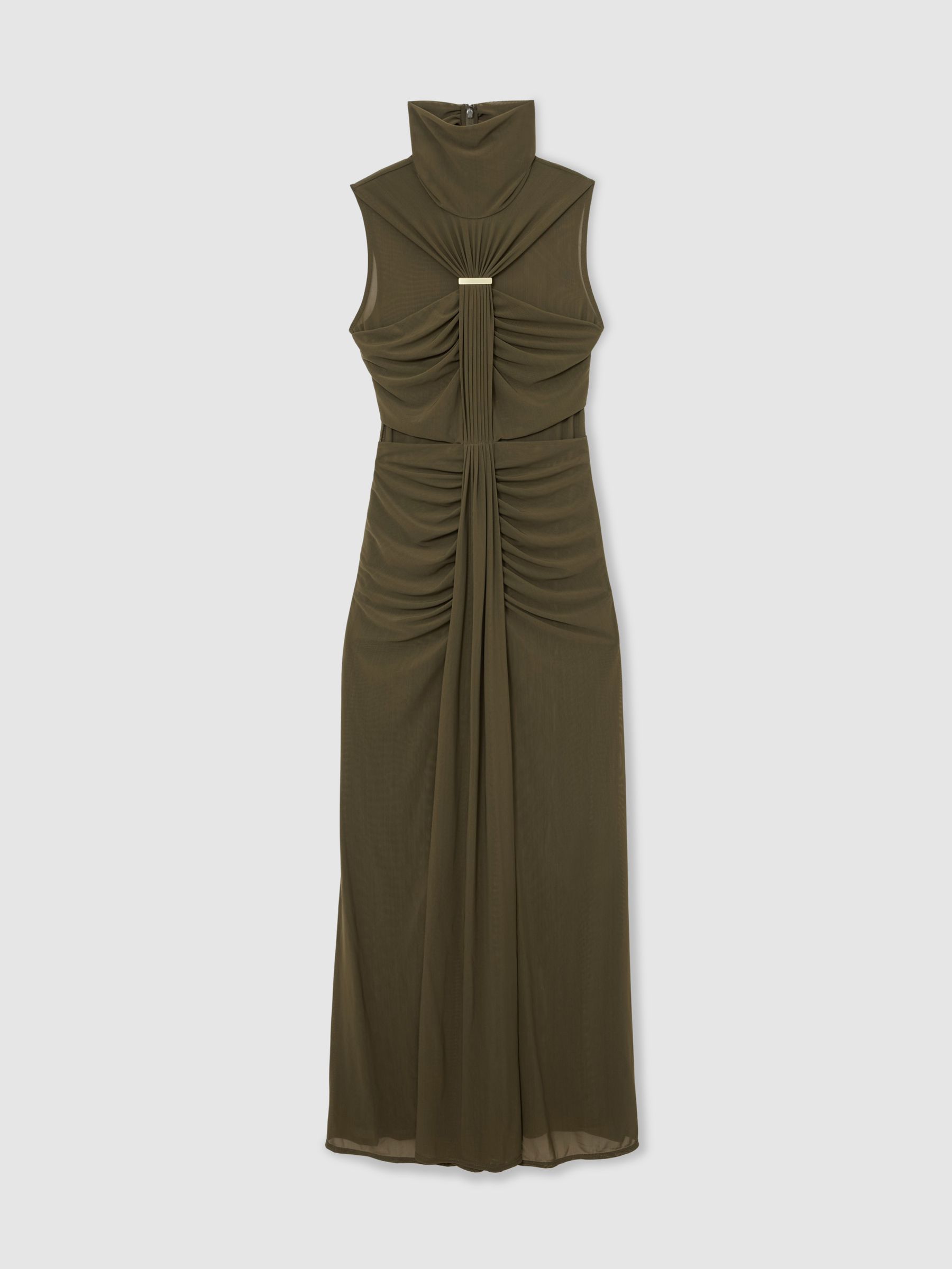 Petite Ruched Sleeveless Maxi Dress in Khaki Green - Image 2 of 8