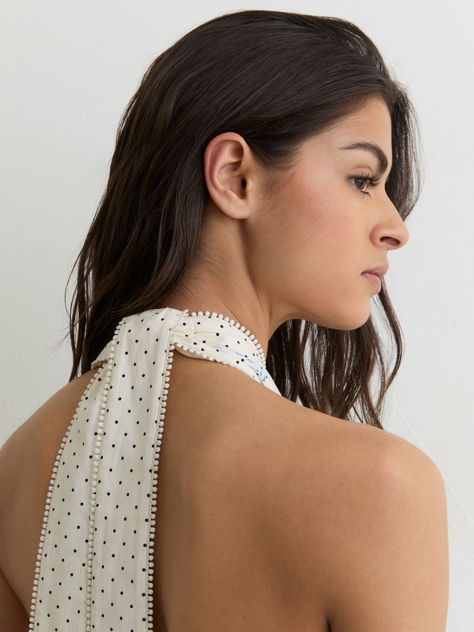 Cotton Floral-Print Belted Maxi Dress with Stretch in Ivory/Blue - Image 6 of 8