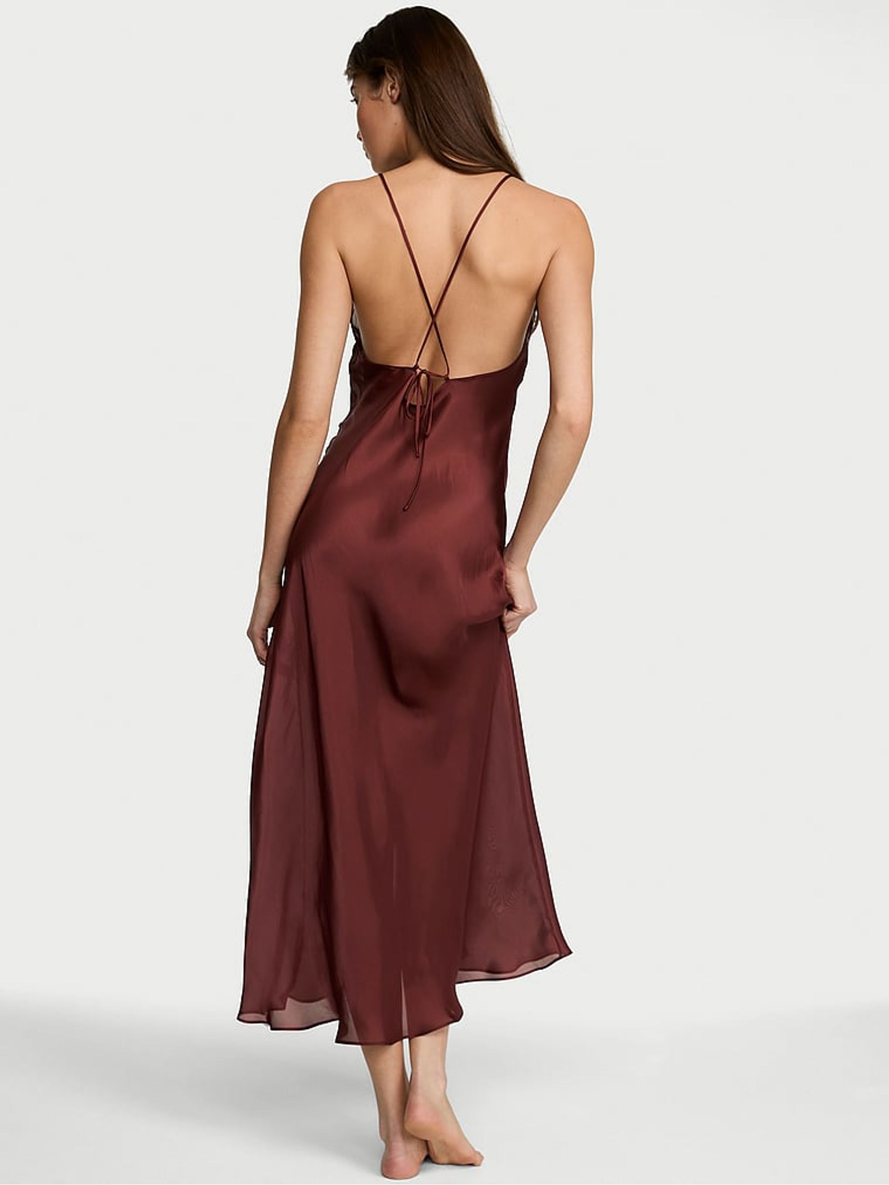 Cherry Wood Red Sheer Satin Long Slip Dress - Image 2 of 2