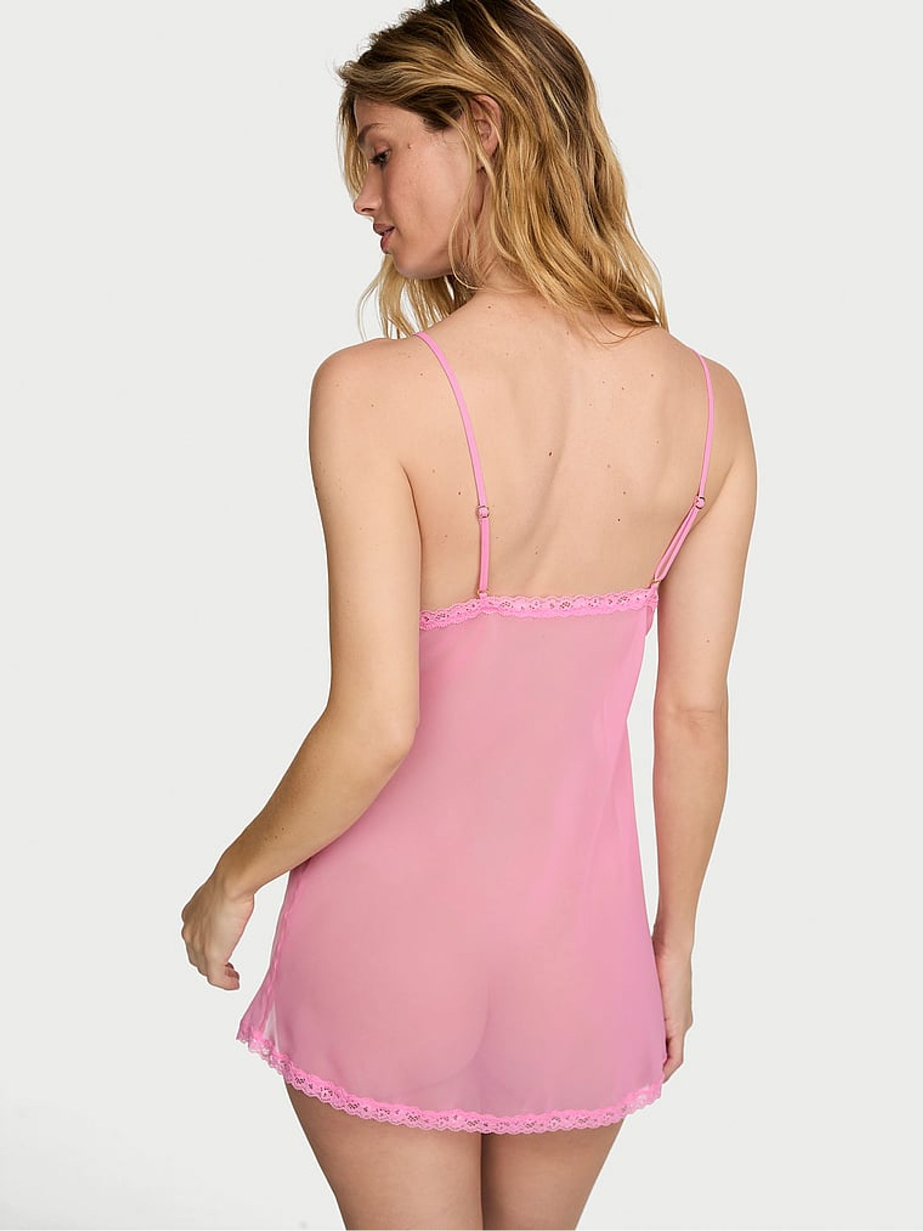 Pink Sugar Chiffon Lace Trim Mini Slip Dress - Image 3 of 3