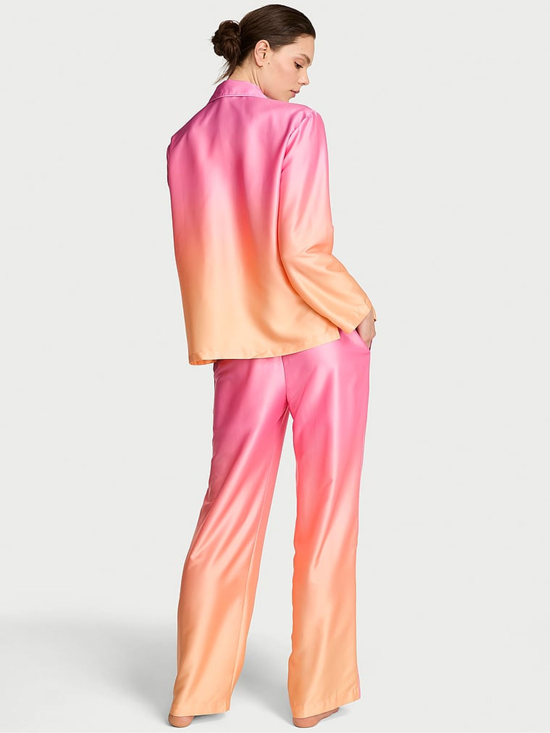 Pink/Orange Ombré Satin Long Pyjamas Set - Image 2 of 2