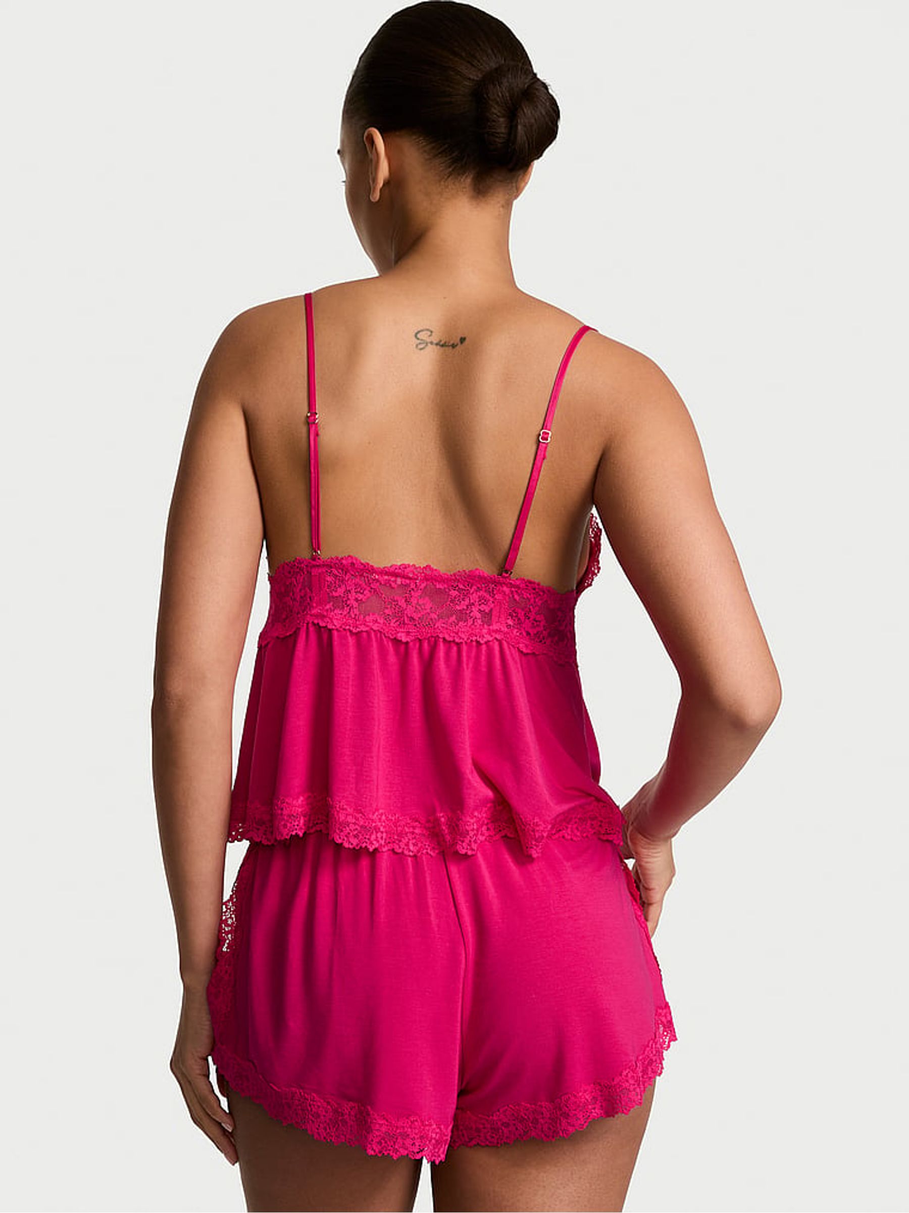 Pop Pink Lace Trim Modal Cami Set - Image 2 of 2