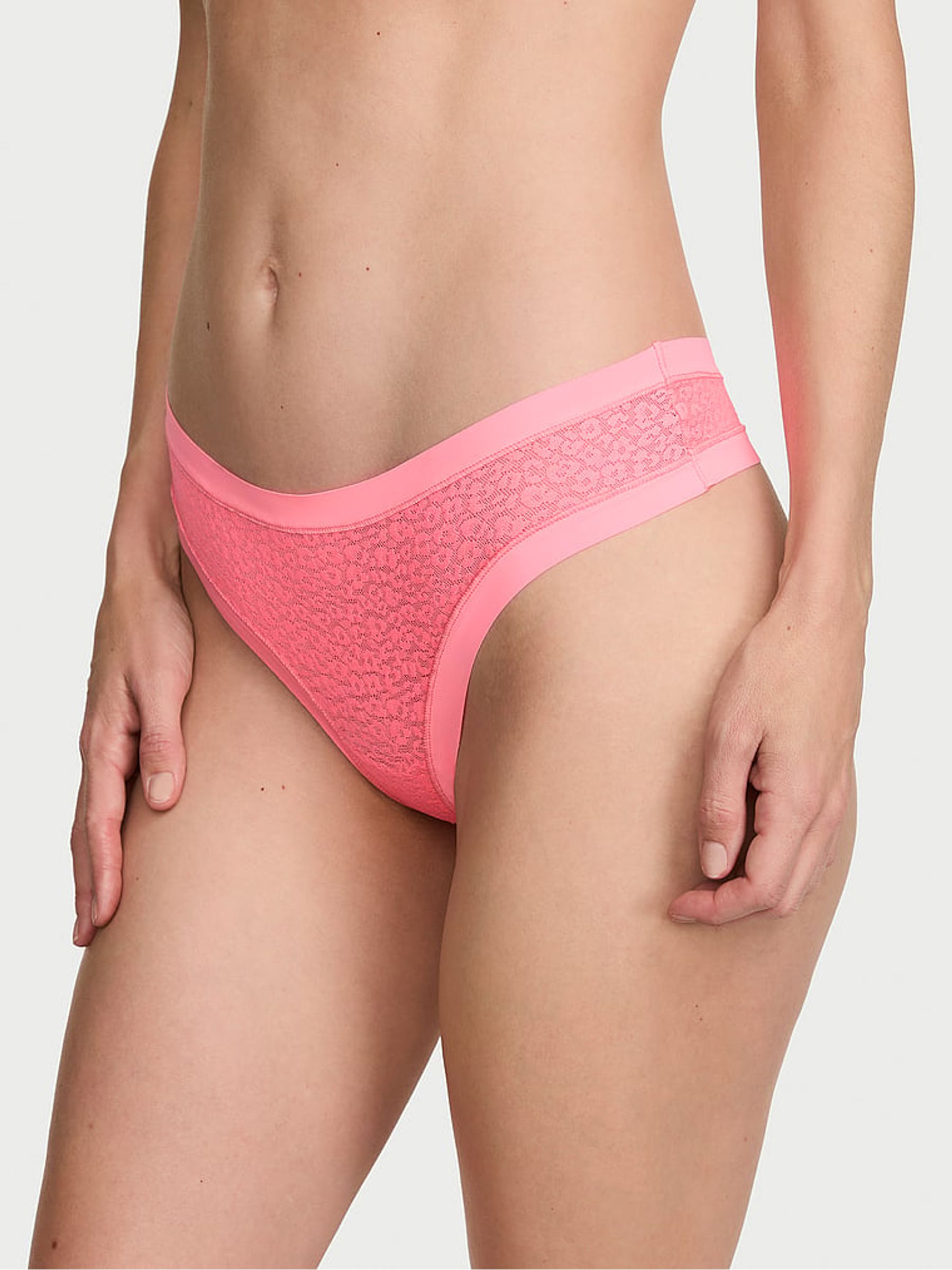 Pink Highlighter Thong Leopard Lace Knickers - Image 1 of 2