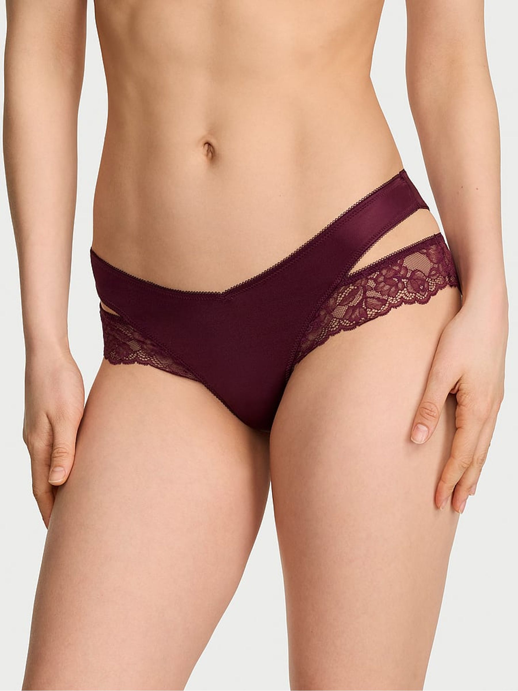 Rich Maroon Red Cheeky Lace Trim Cut Out Knickers - Image 1 of 2