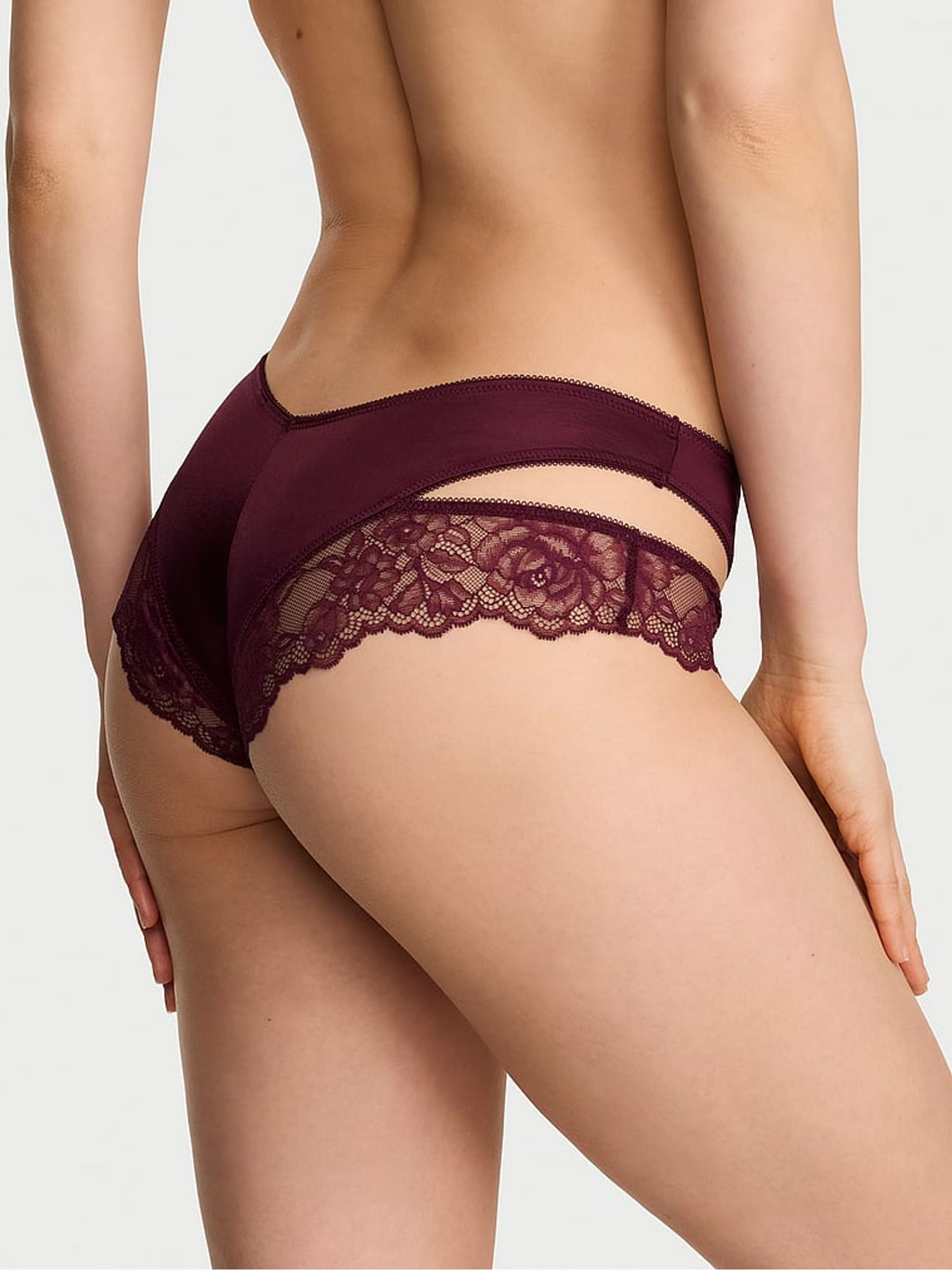 Rich Maroon Red Cheeky Lace Trim Cut Out Knickers - Image 2 of 2