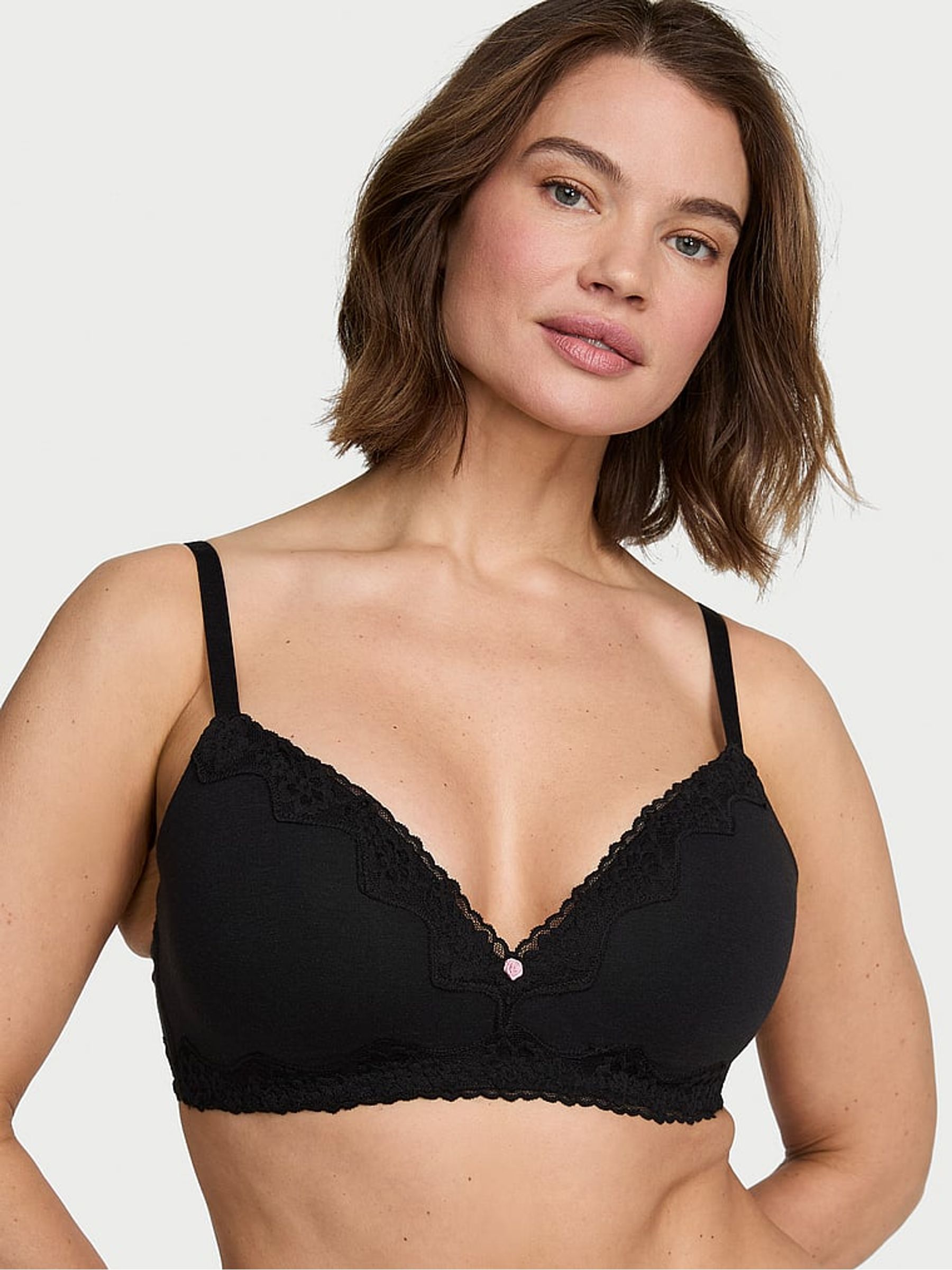 Black Lightly Lined Non Wired Cotton Lace Trim Bra - Image 1 of 2