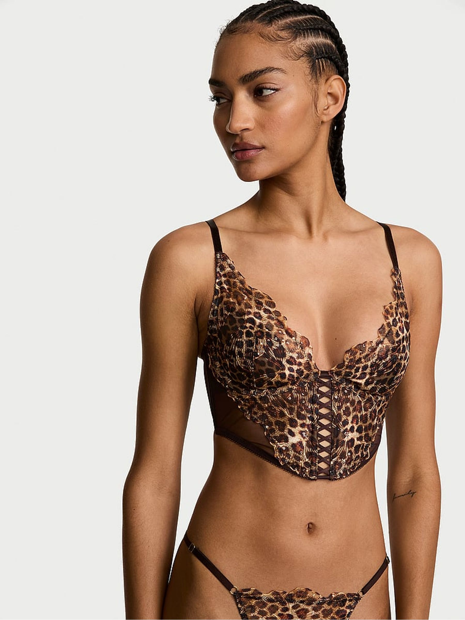 Leopard Brown Sequin Embroidery Corset - Image 1 of 3