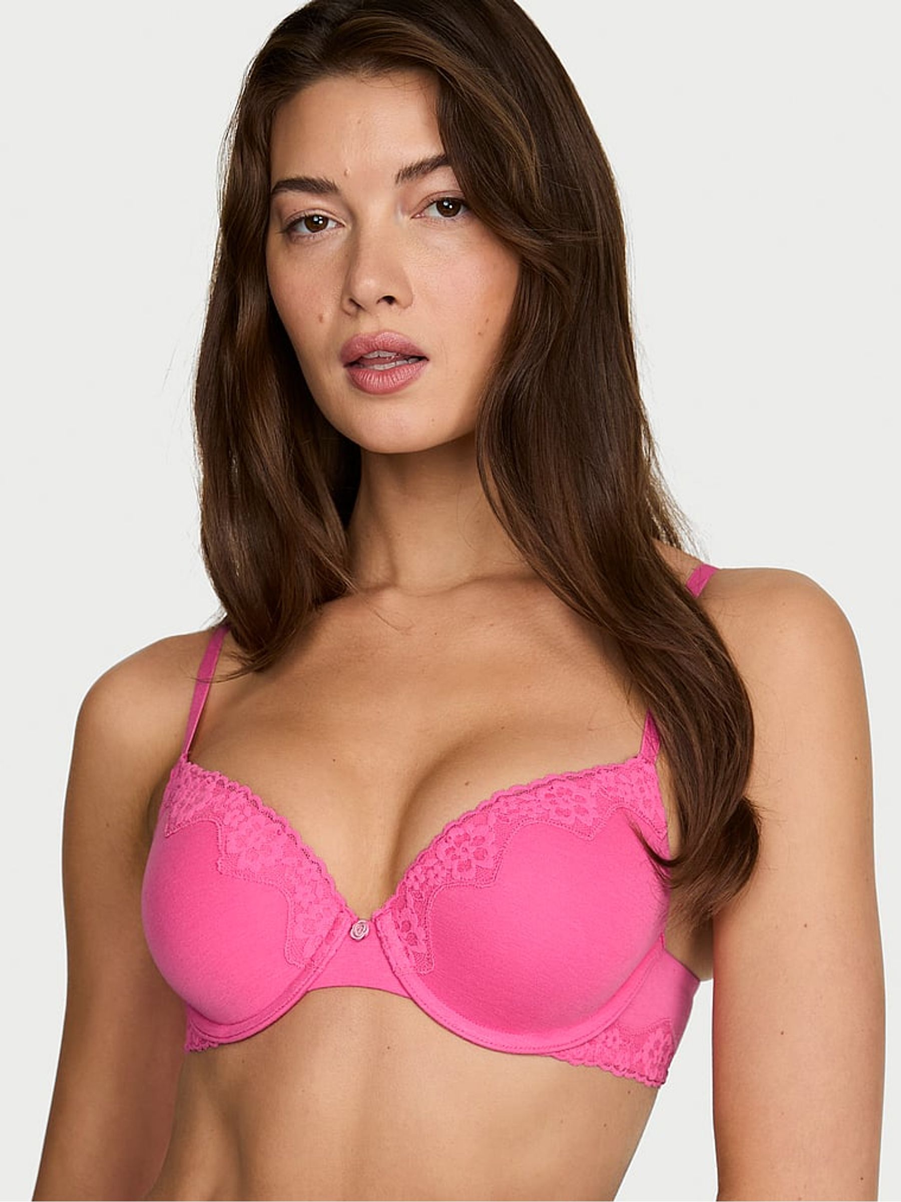 Pink Radiance Full Cup Push Up Cotton Lace Trim Bra - Image 1 of 3